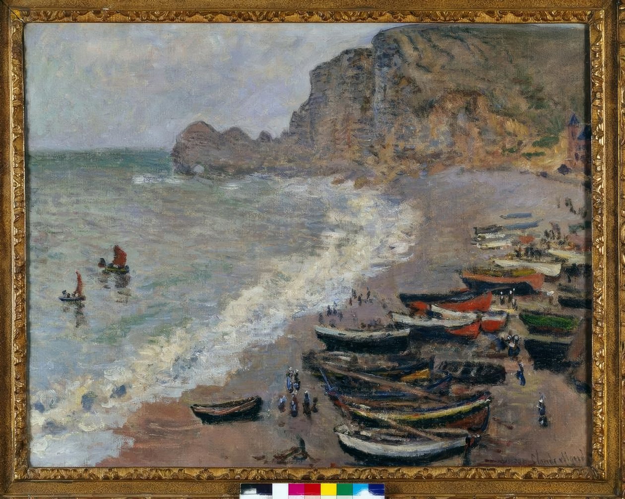 Etretat: a praia e a porta de Amont de Claude Monet