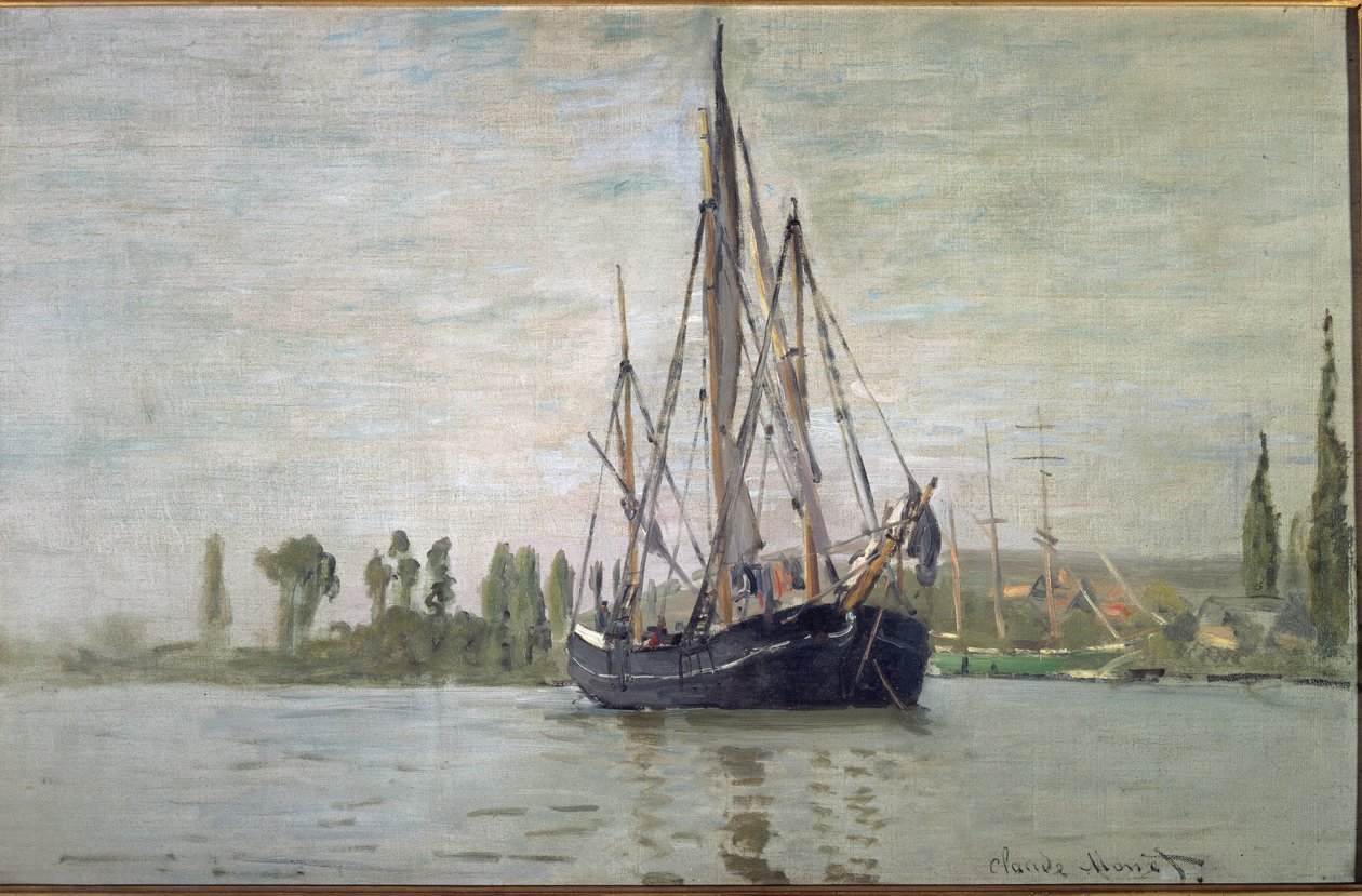 Caça-marise francês na âncora (perto de Rouen) - óleo sobre tela de Claude Monet