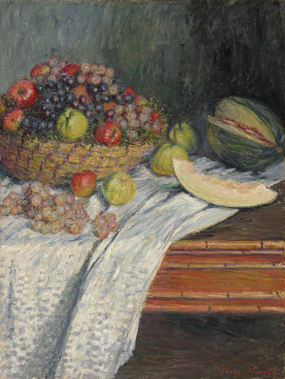 Alemão: Natureza-morta com um melão espanhol Natureza-morta com um melão Honeydew de Claude Monet