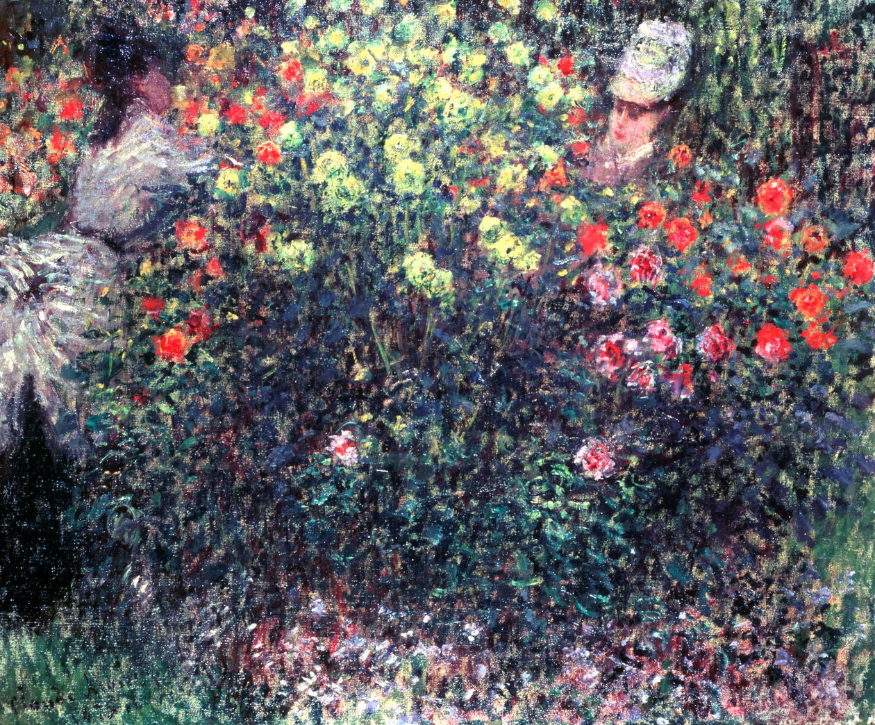 Meninas em uma massa sólida de dálias, 1875 de Claude Monet