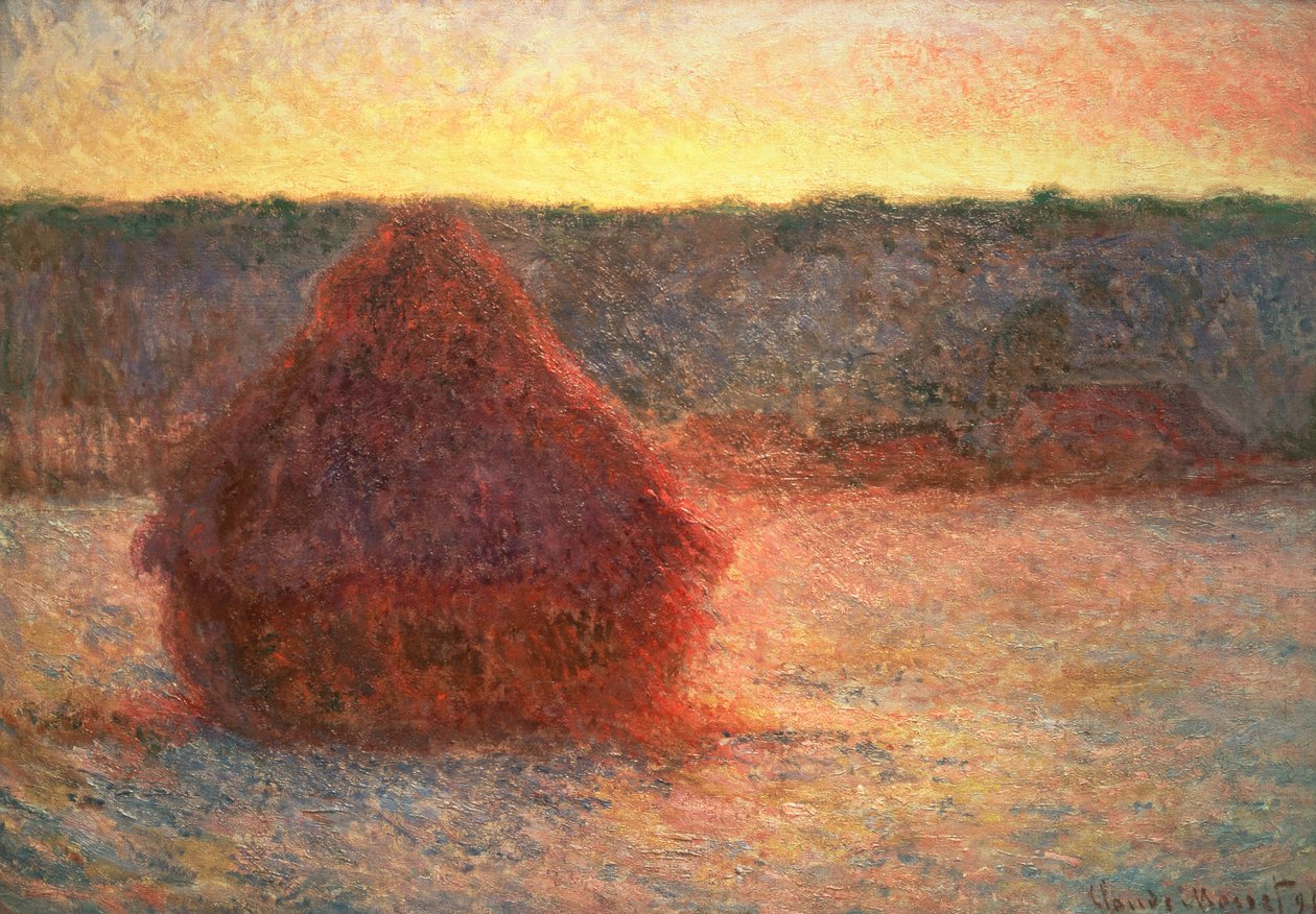 Montes de feno no por do sol, tempo gelado, 1891 de Claude Monet