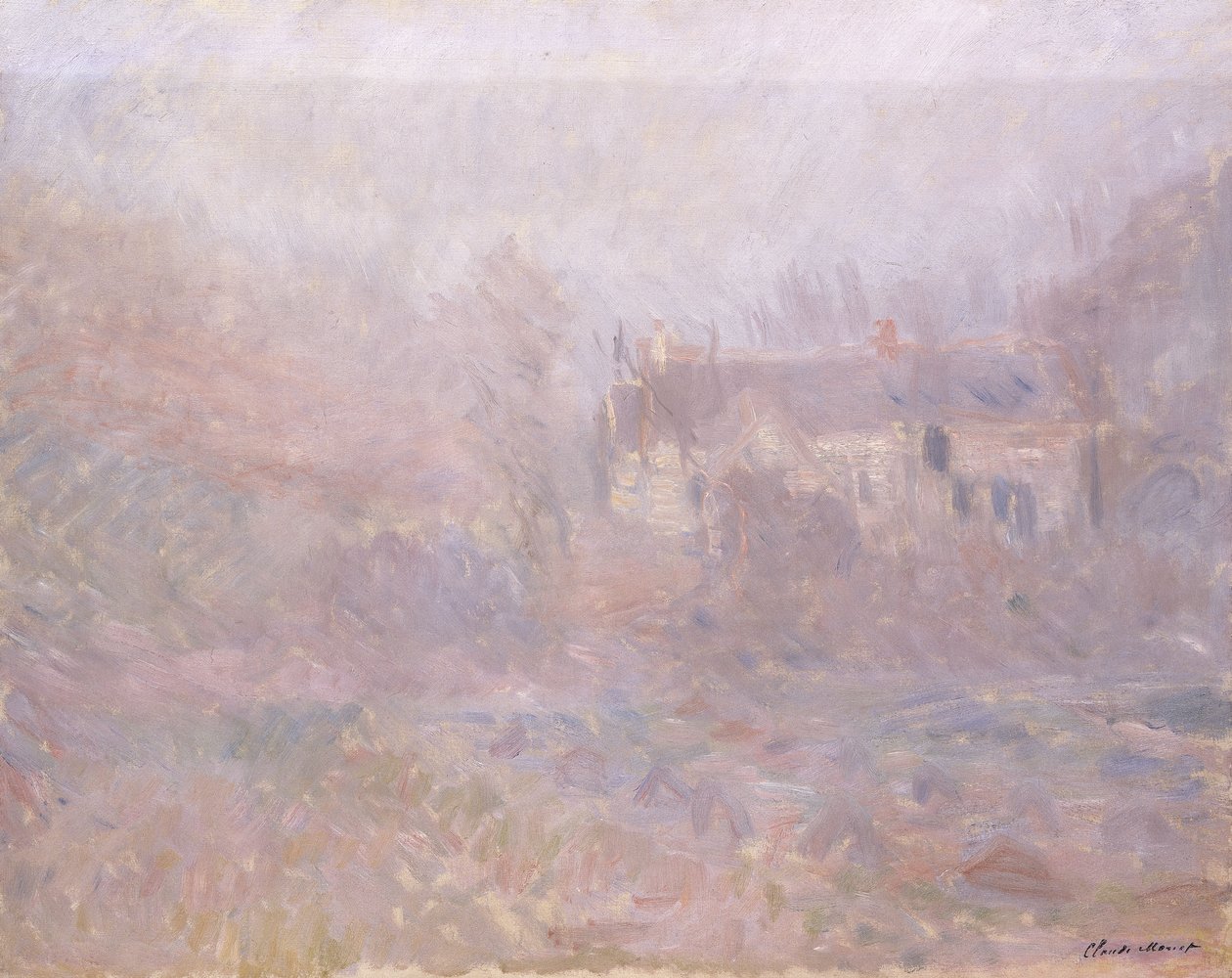 Casas em Falaise no nevoeiro, 1885 de Claude Monet