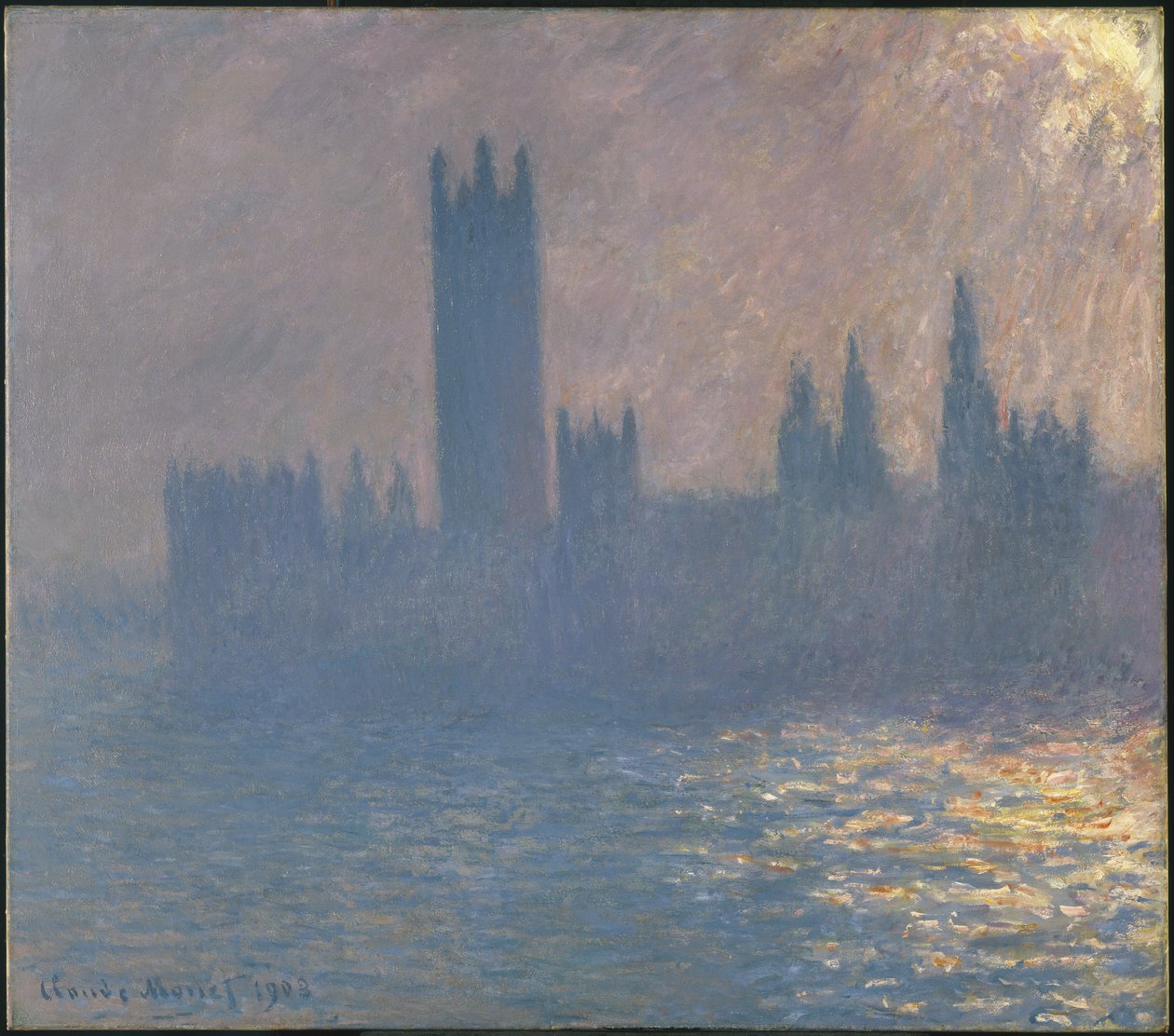 Casas do Parlamento, efeito da luz solar de Claude Monet