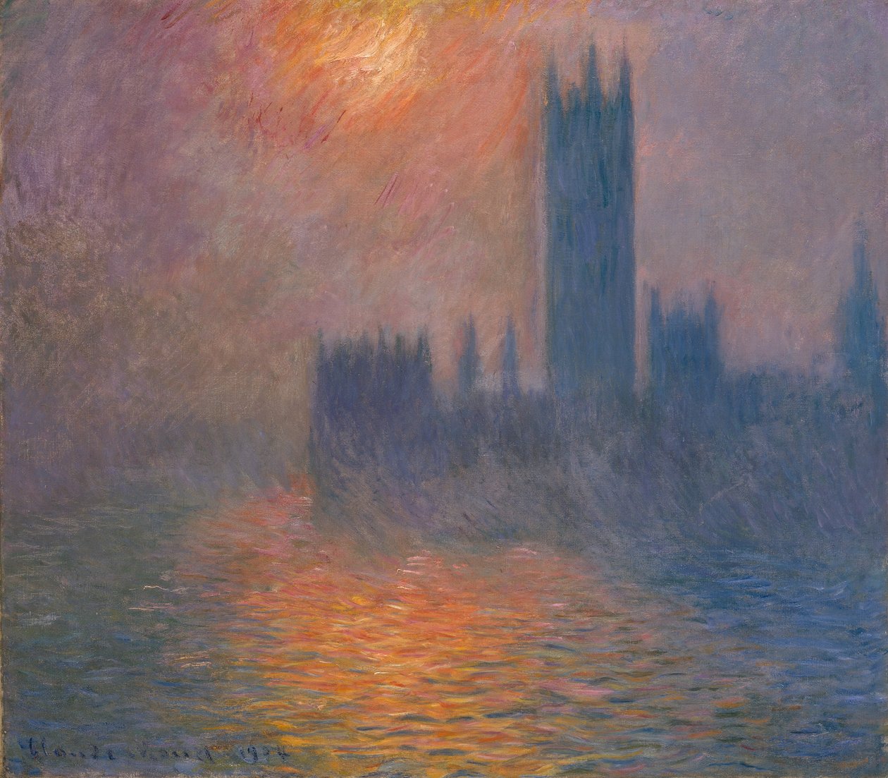 Casas do parlamento. Sunset, 1900-1901. de Claude Monet