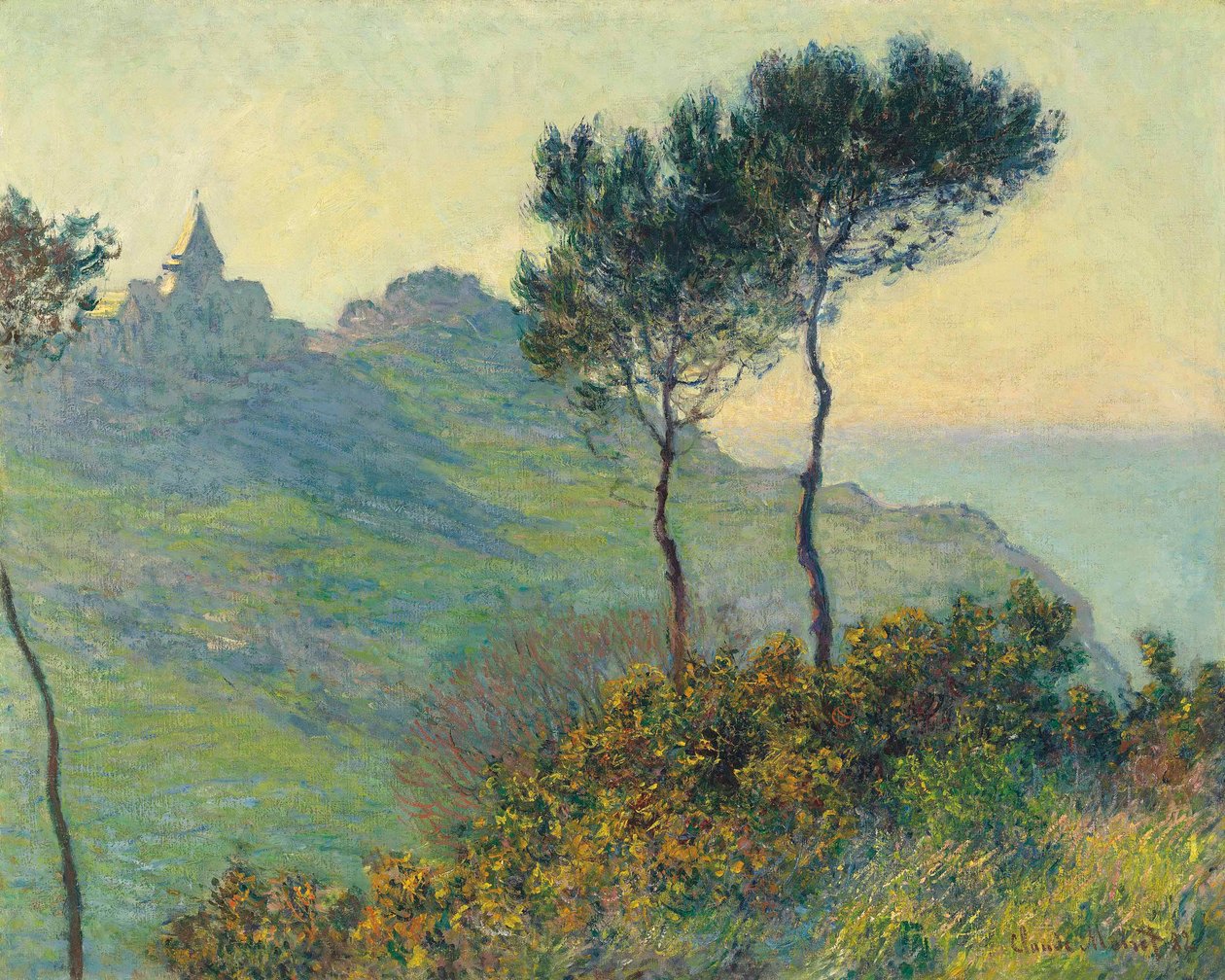 A Igreja de Varengeville, sol poente de Claude Monet