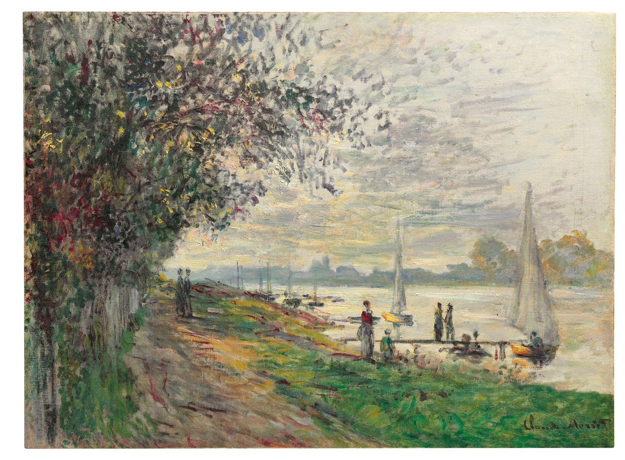 O banco de Petit-Gennevilliers, pôr do sol, 1875 de Claude Monet