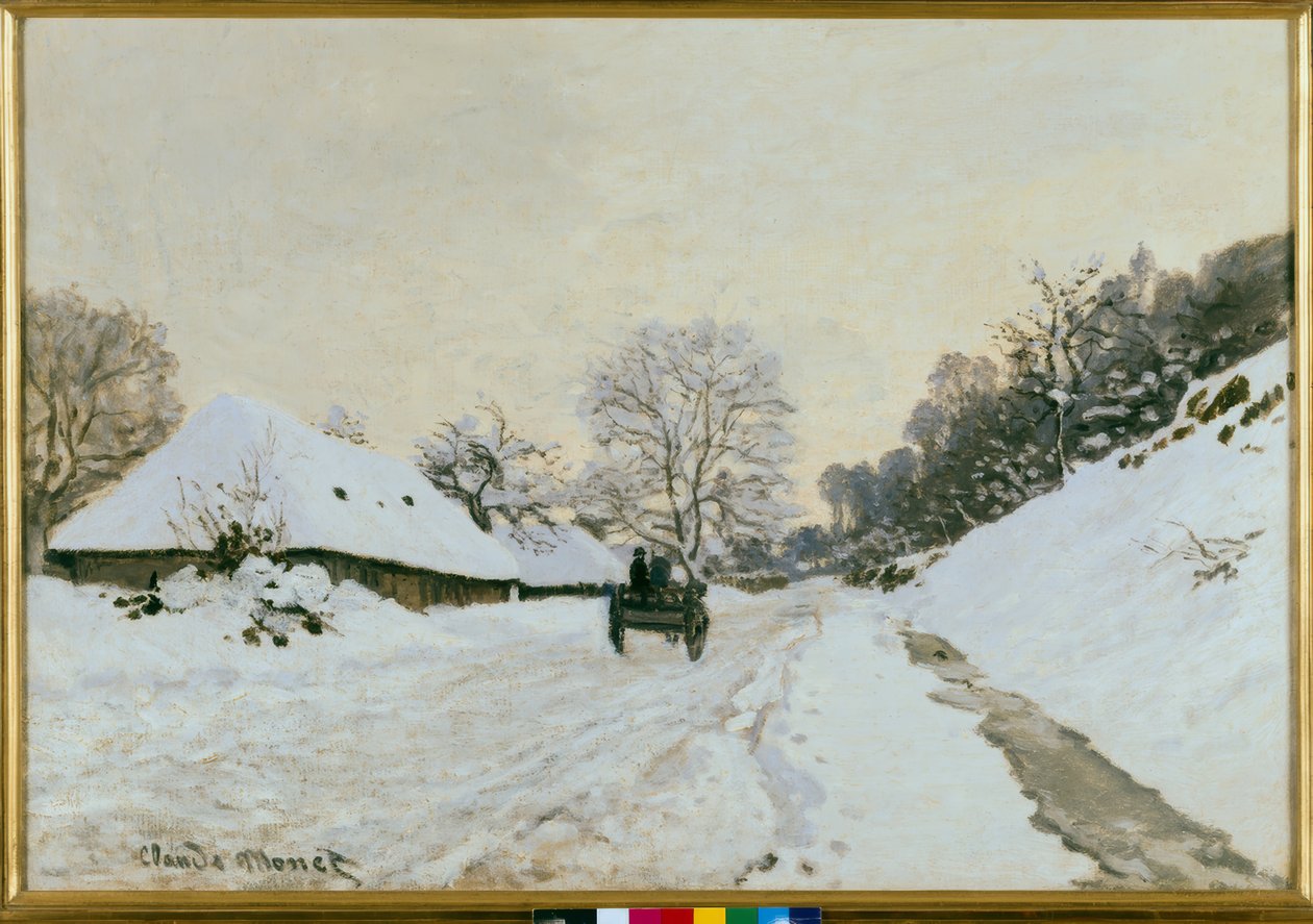 O carrinho. Estrada sob a neve em Honfleur de Claude Monet