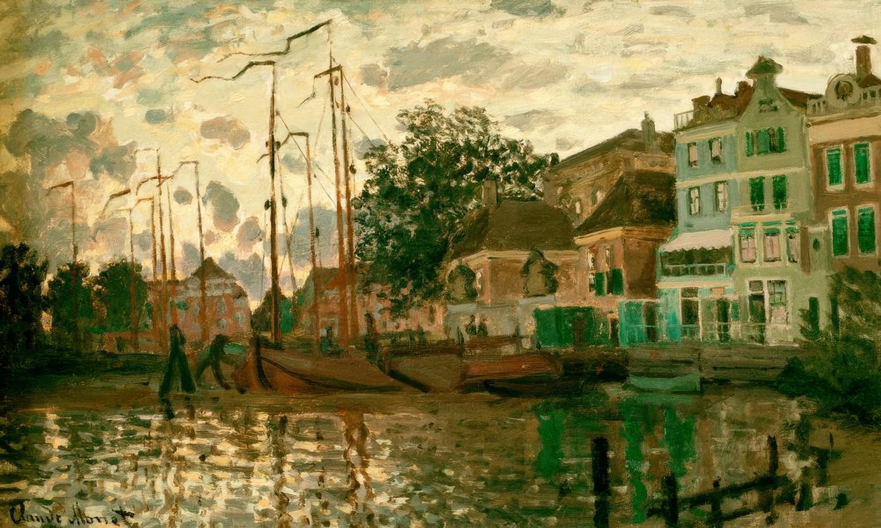 Le Dam à Zaandam, le soir (A represa em Zaandam am Abend) de Claude Monet