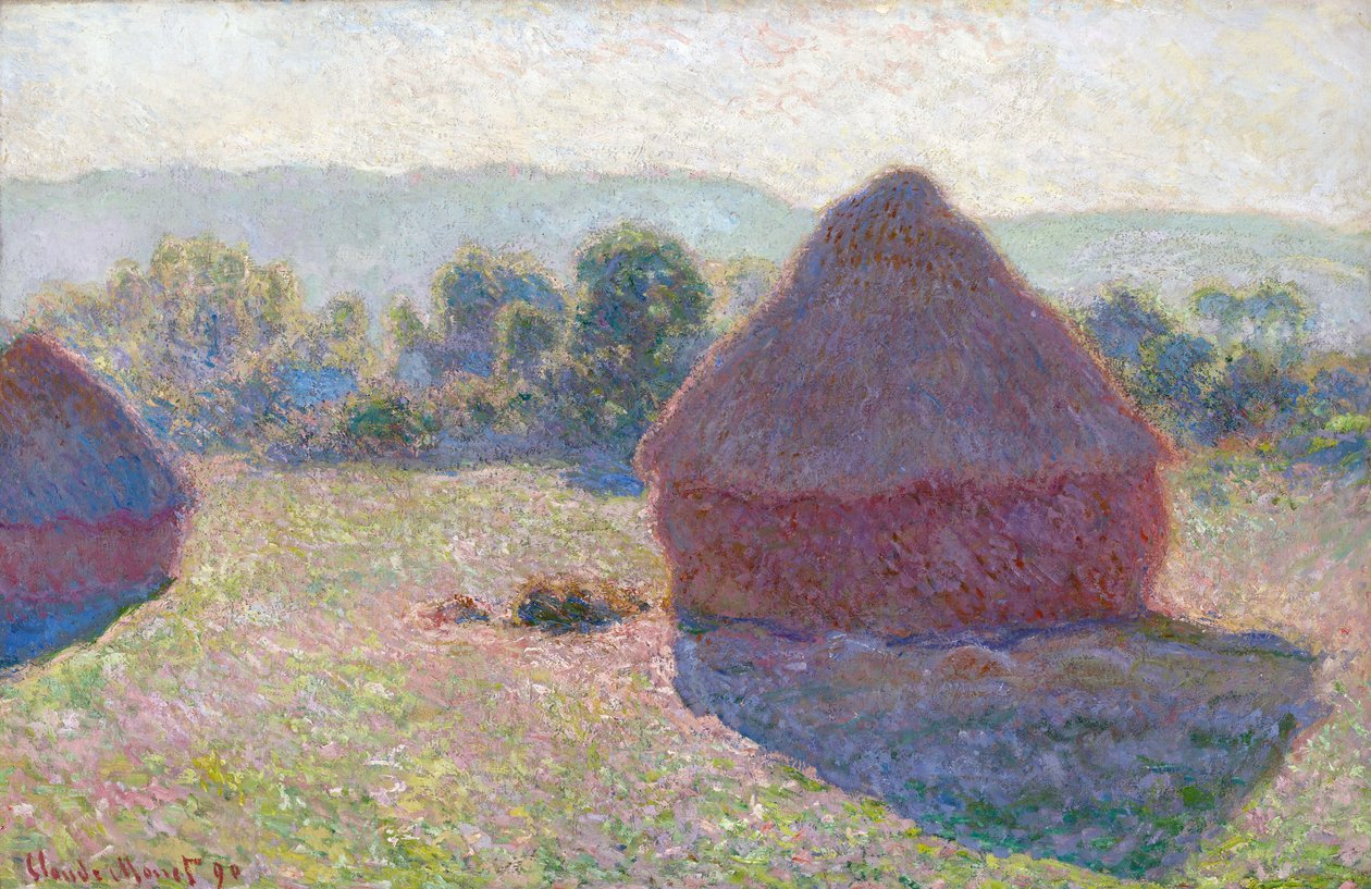 Les meules a midi (Palheiros, meio-dia) - Pintura de Claude Monet (1840-1926), óleo sobre tela, 65,6 x 100,6 cm de Claude Monet