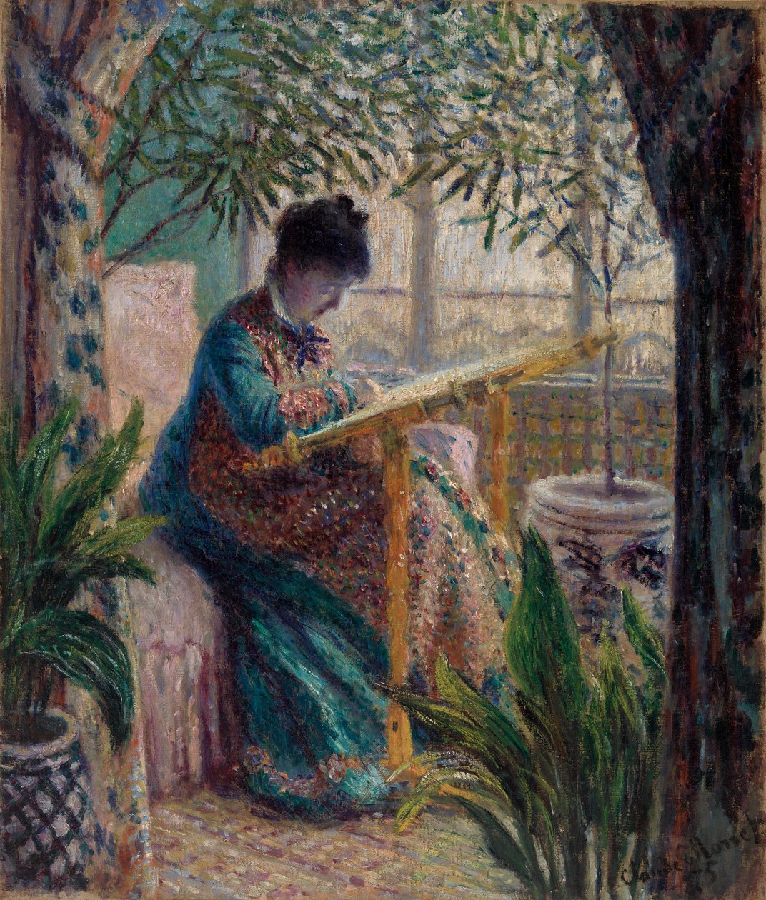 Bordado Madame Monet (Camille no ofício) de Claude Monet