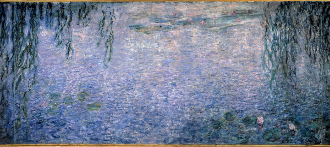Ninfeias, manhã clara com salgueiro Tríptico parte central. Pintura de Claude Monet (1840-1926) 1914-1926 Dim. 2 x 4,25 m. Paris. Museu Orangerie de Claude Monet