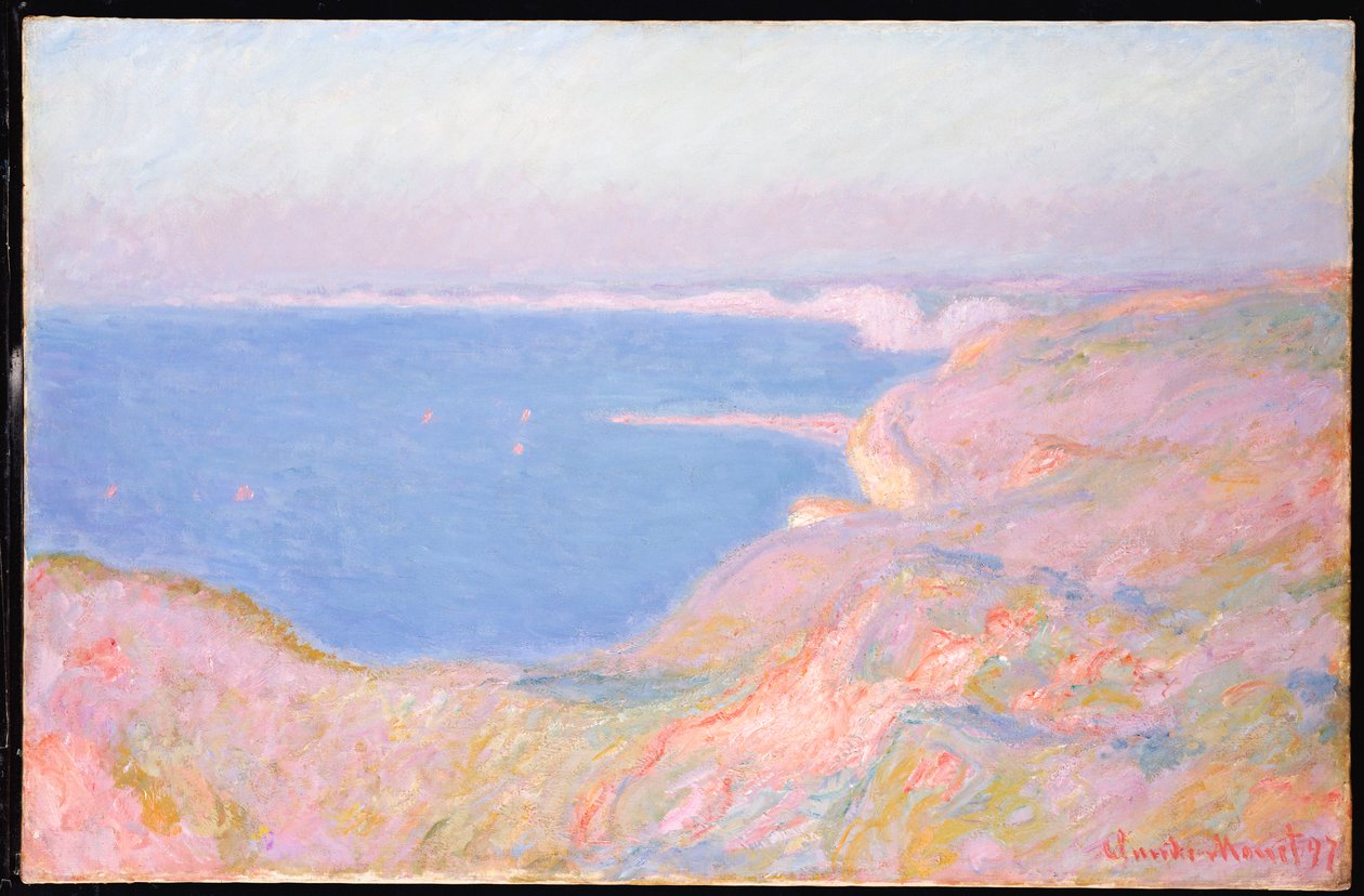 Nas falésias perto de Dieppe, pôr do sol, 1897 de Claude Monet