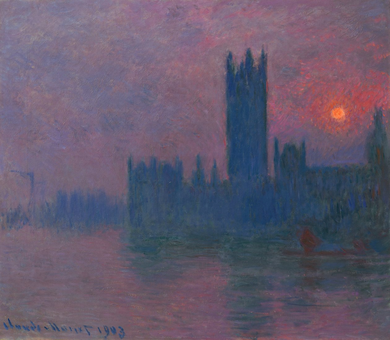 Parlamento, sol poente, c.1900-03 (óleo sobre tela) de Claude Monet