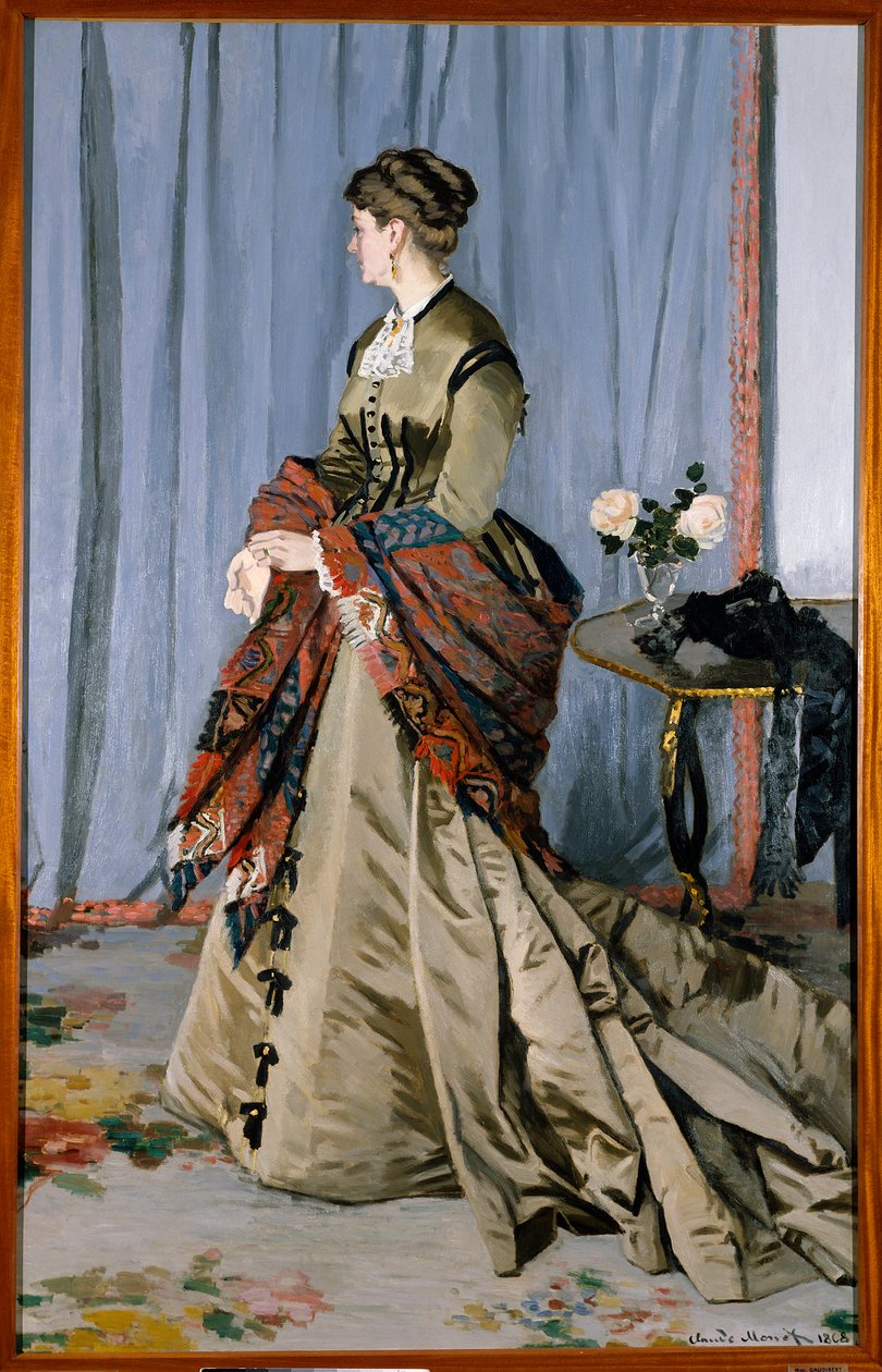 Retrato no pé de Madame Louis Joachim Gaudibert (1846-1877) em 1868 (2,17 x 1,38 cm). Óleo sobre tela de Claude Monet (1840-1926). Musee d