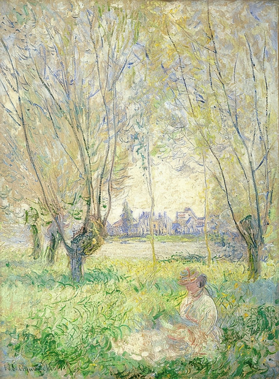 Mulher sentada sob salgueiros. 1880 de Claude Monet