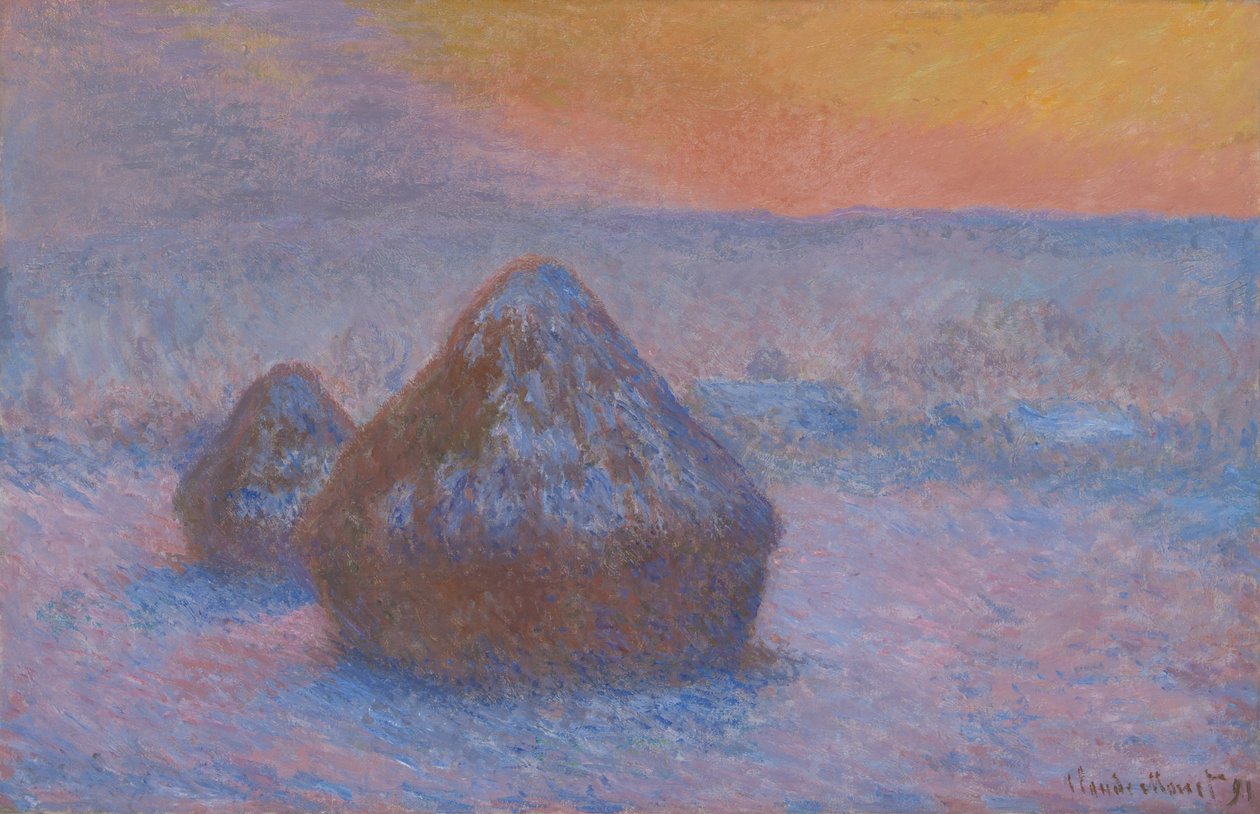 Pilhas de Trigo (Pôr do Sol, Efeito Neve) de Claude Monet