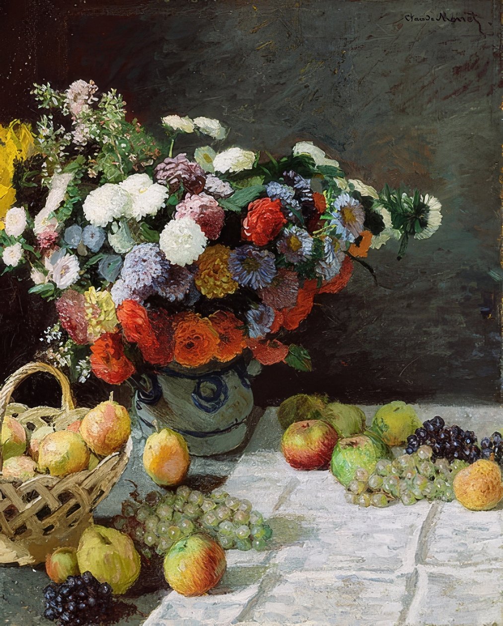 Natureza morta com flores e frutas. 1869 de Claude Monet
