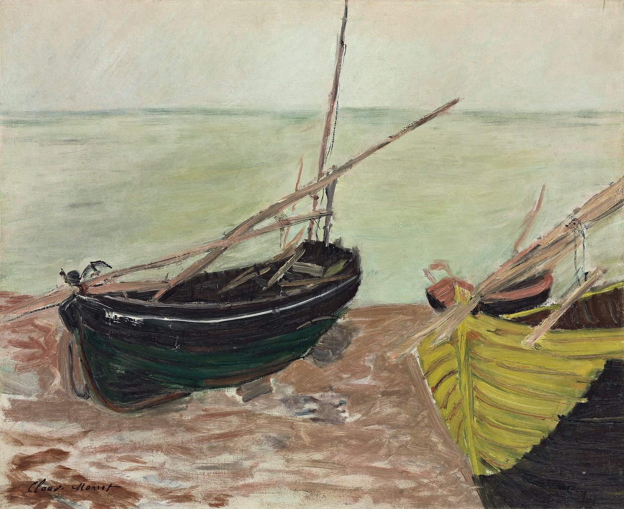 Estudo de barcos na praia de Etretat; Estudo de barcos na praia de Etretat, 1885 de Claude Monet
