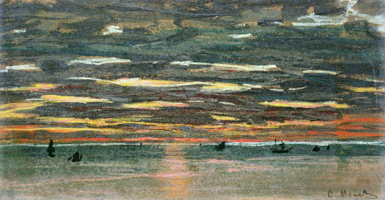 Pôr do sol sobre o mar de Claude Monet