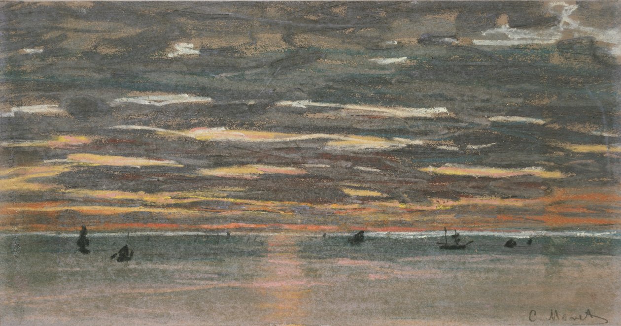 Pôr do sol no mar, 1865-1870 de Claude Monet