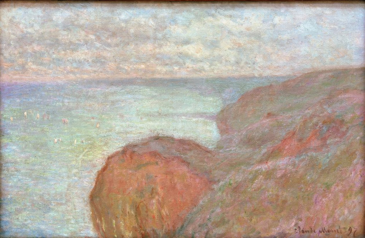 No penhasco perto de Dieppe, céu nublado de Claude Monet