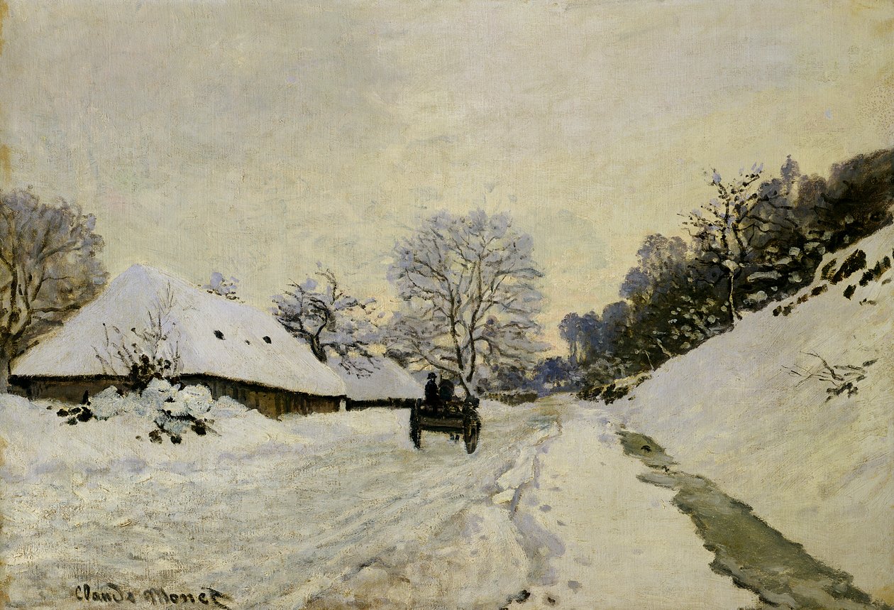 O carrinho ou estrada sob neve em Honfleur, 1865 de Claude Monet