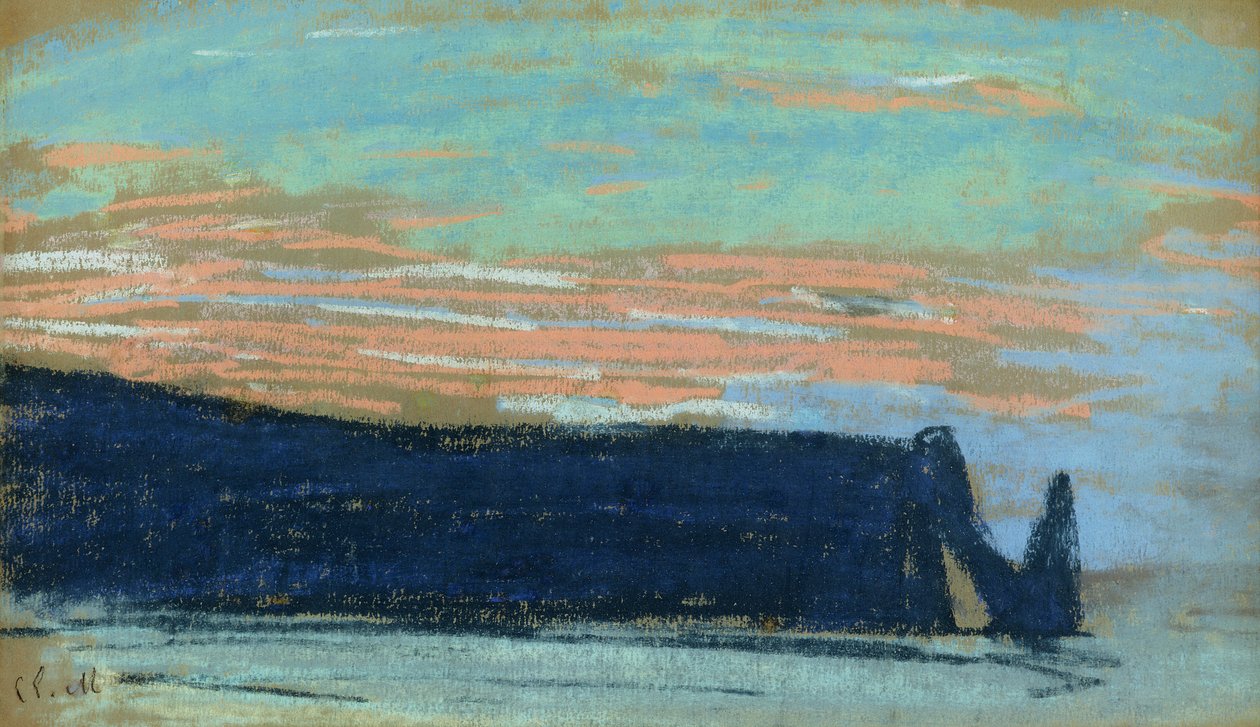 O penhasco em Etretat, c.1885 (pastel) de Claude Monet