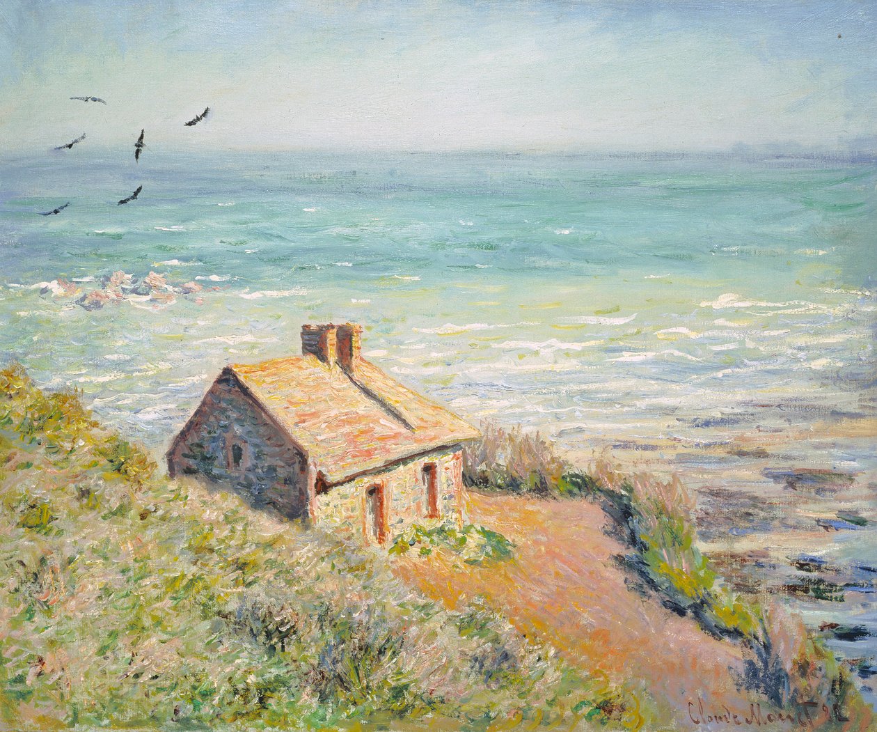 A cabana da alfândega, manhã, 1882 de Claude Monet