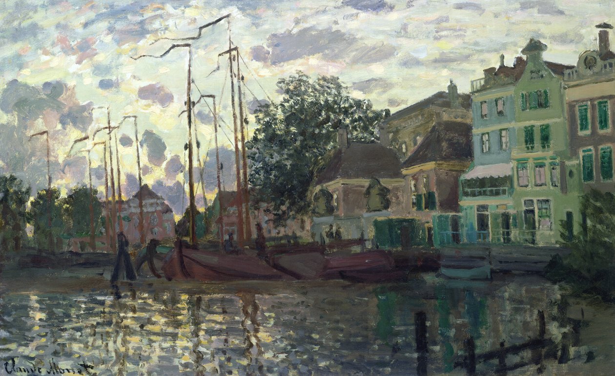 A barragem em Zaandam, à noite de Claude Monet