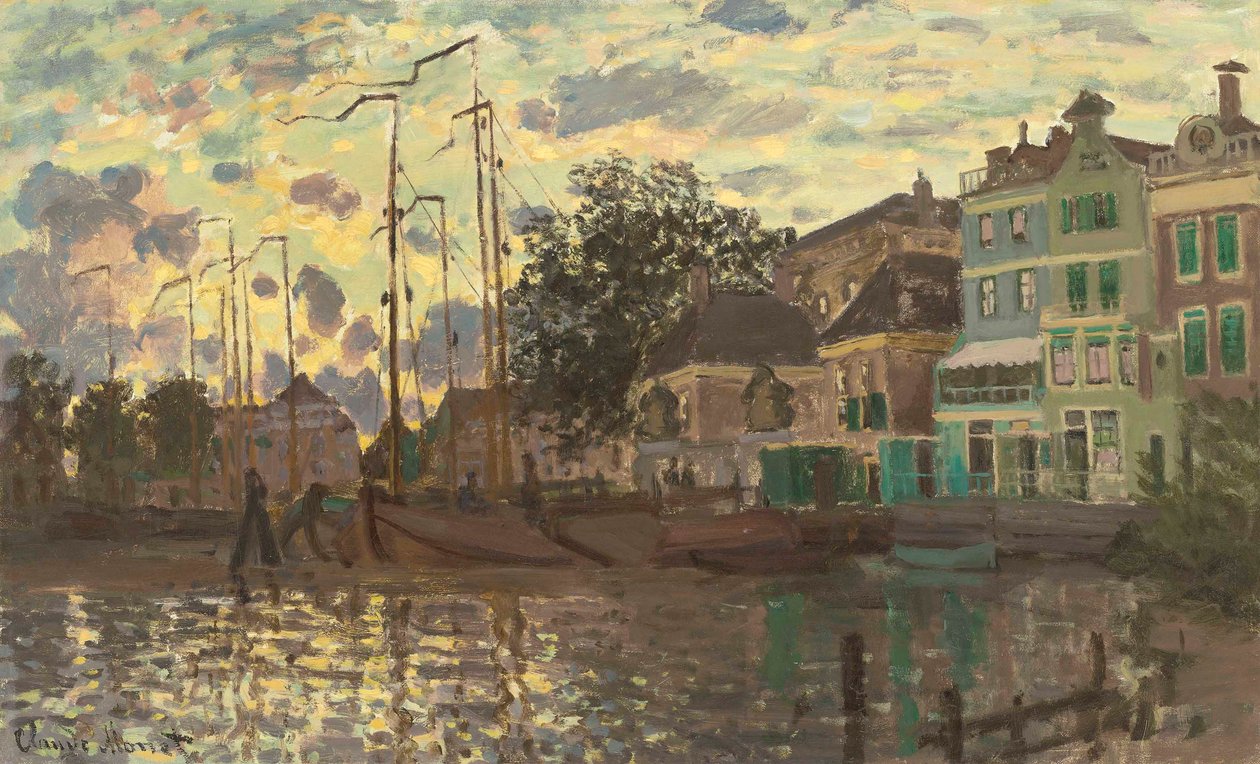 A represa em Zaandam, noite, 1871. de Claude Monet