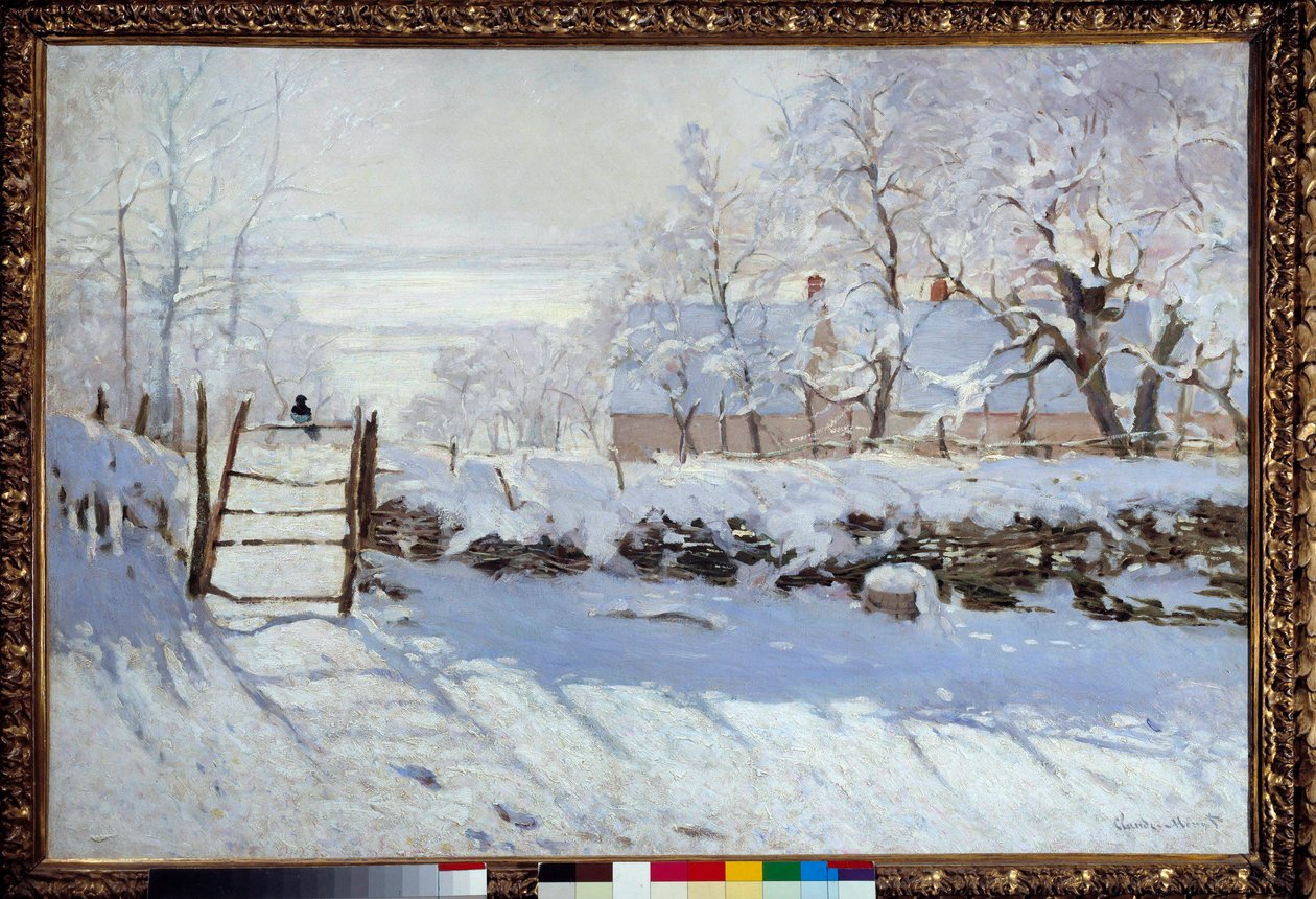A pega (uma paisagem coberta de neve, Etretat) de Claude Monet