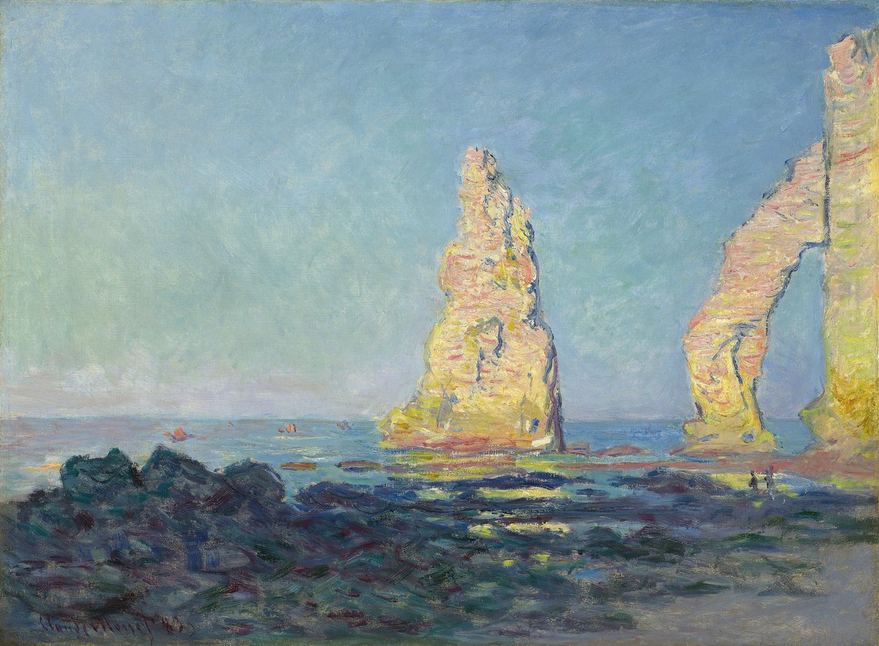 A agulha de Etretat, maré baixa; Aiguille d "Etretat, maree basse, 1883 de Claude Monet