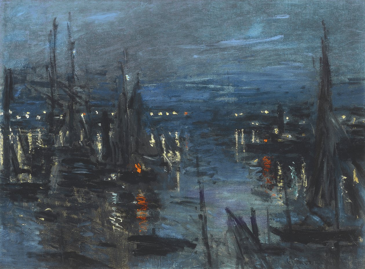 O porto de Le Havre, efeito noturno; O porto de Havre, efeito da noite, 1873 de Claude Monet