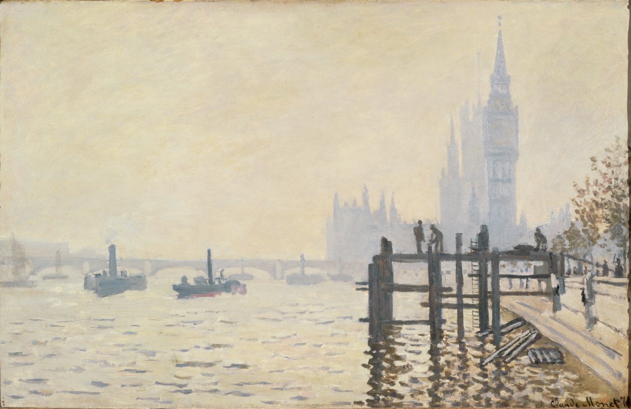 O Tamisa abaixo de Westminster ... (óleo sobre tela) de Claude Monet