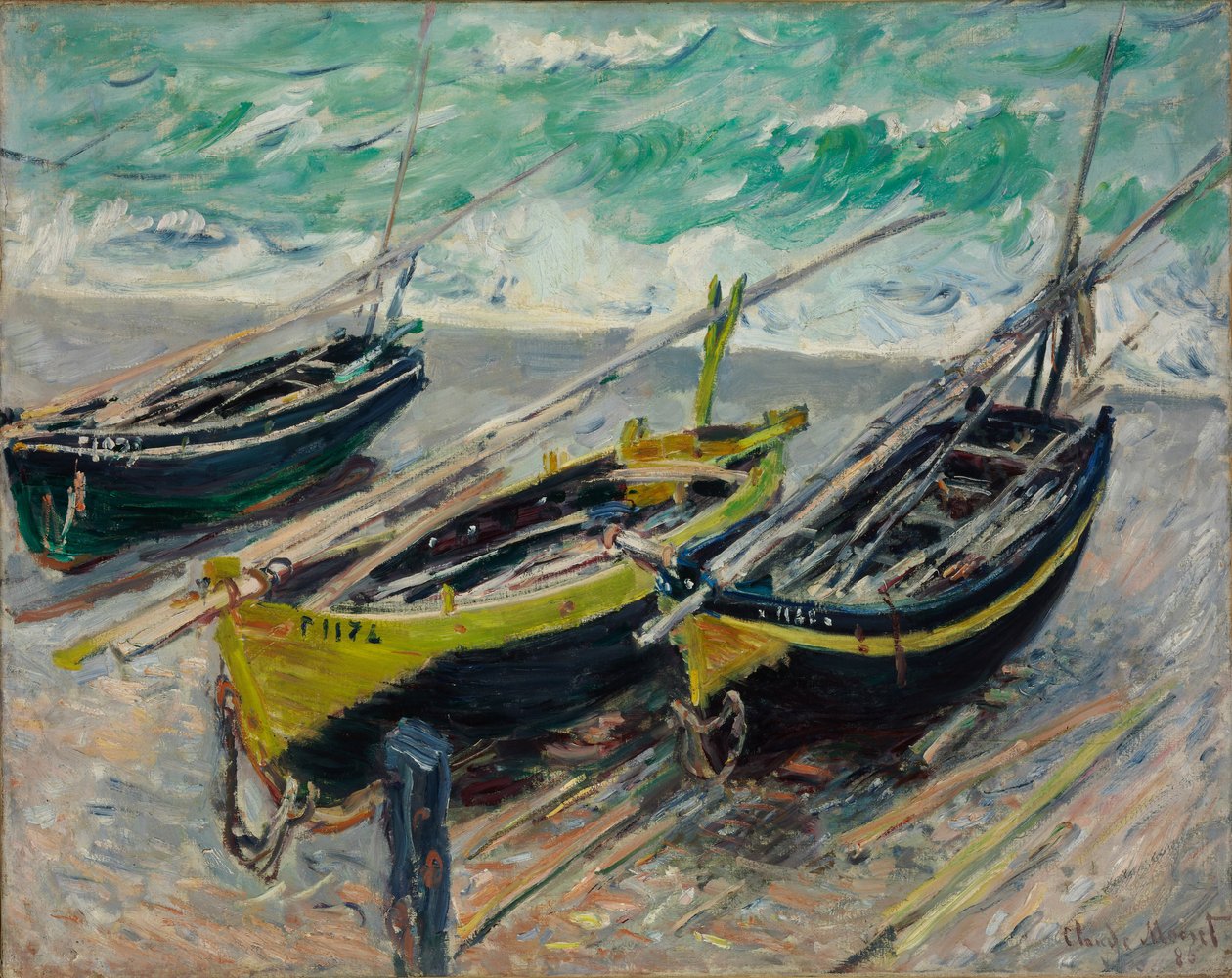 Três barcos de pesca, 1886 de Claude Monet