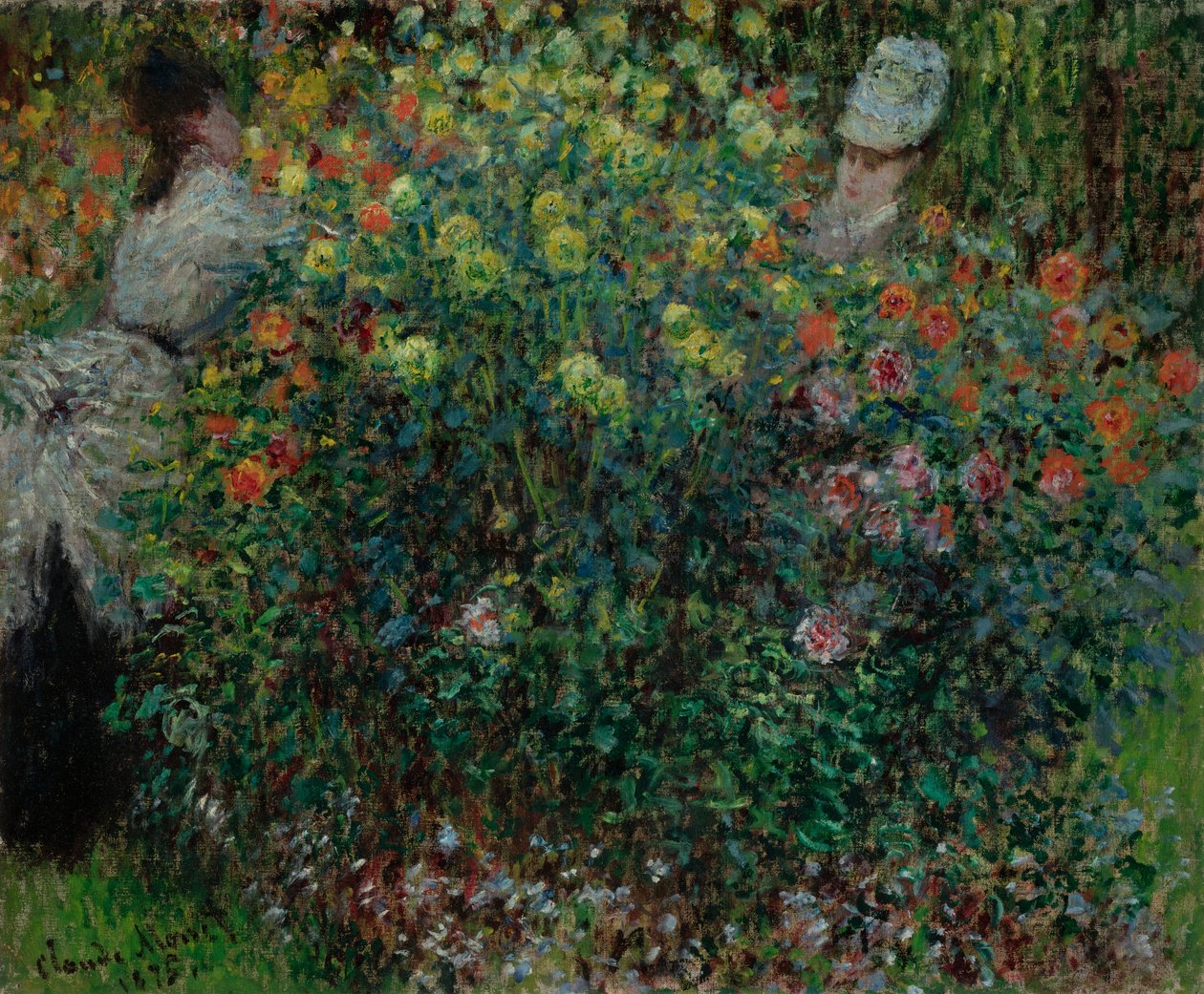 Duas mulheres entre as flores, 1875 de Claude Monet