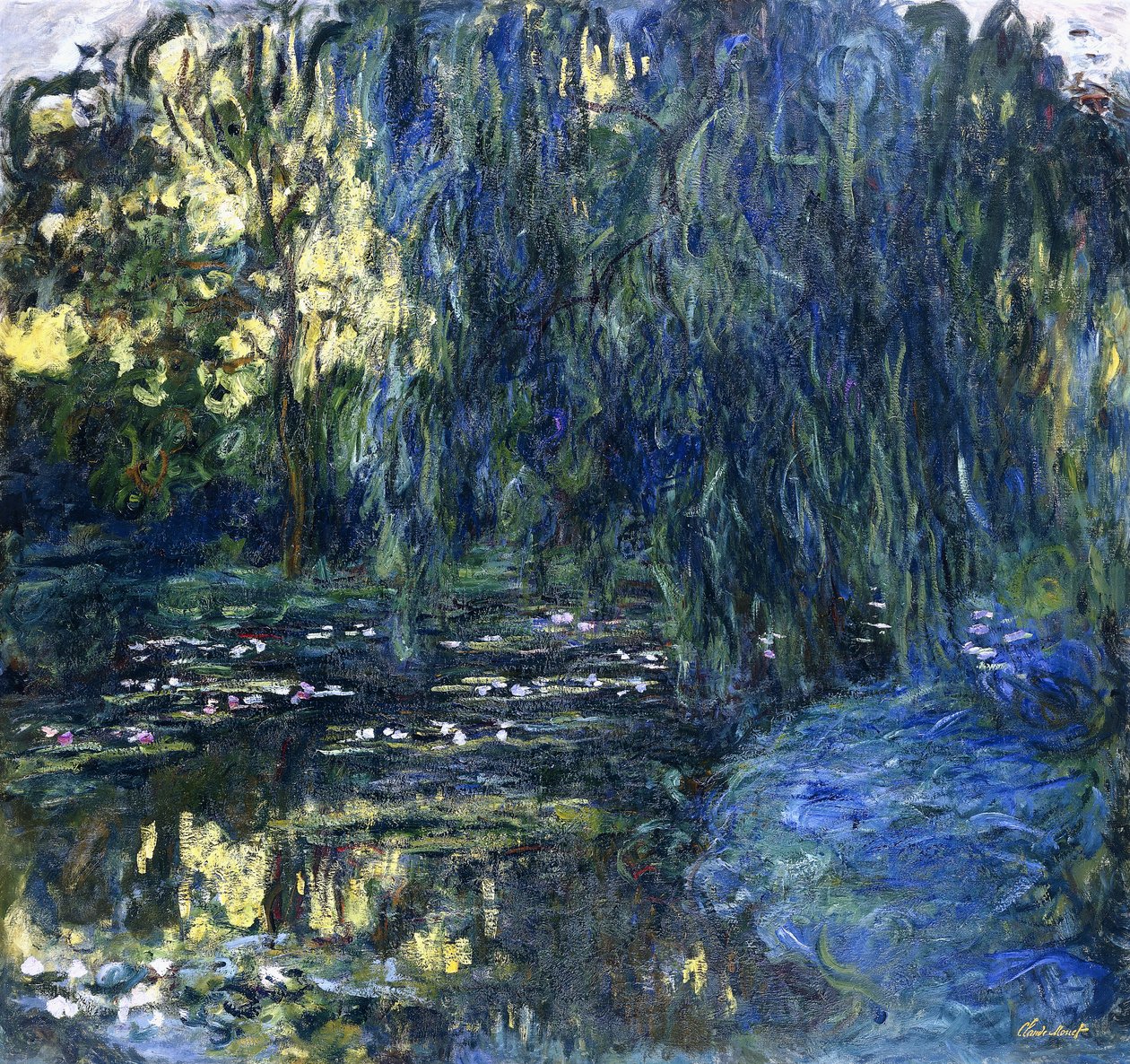 Vista do Lilypond com salgueiro, c.1917-1919 de Claude Monet