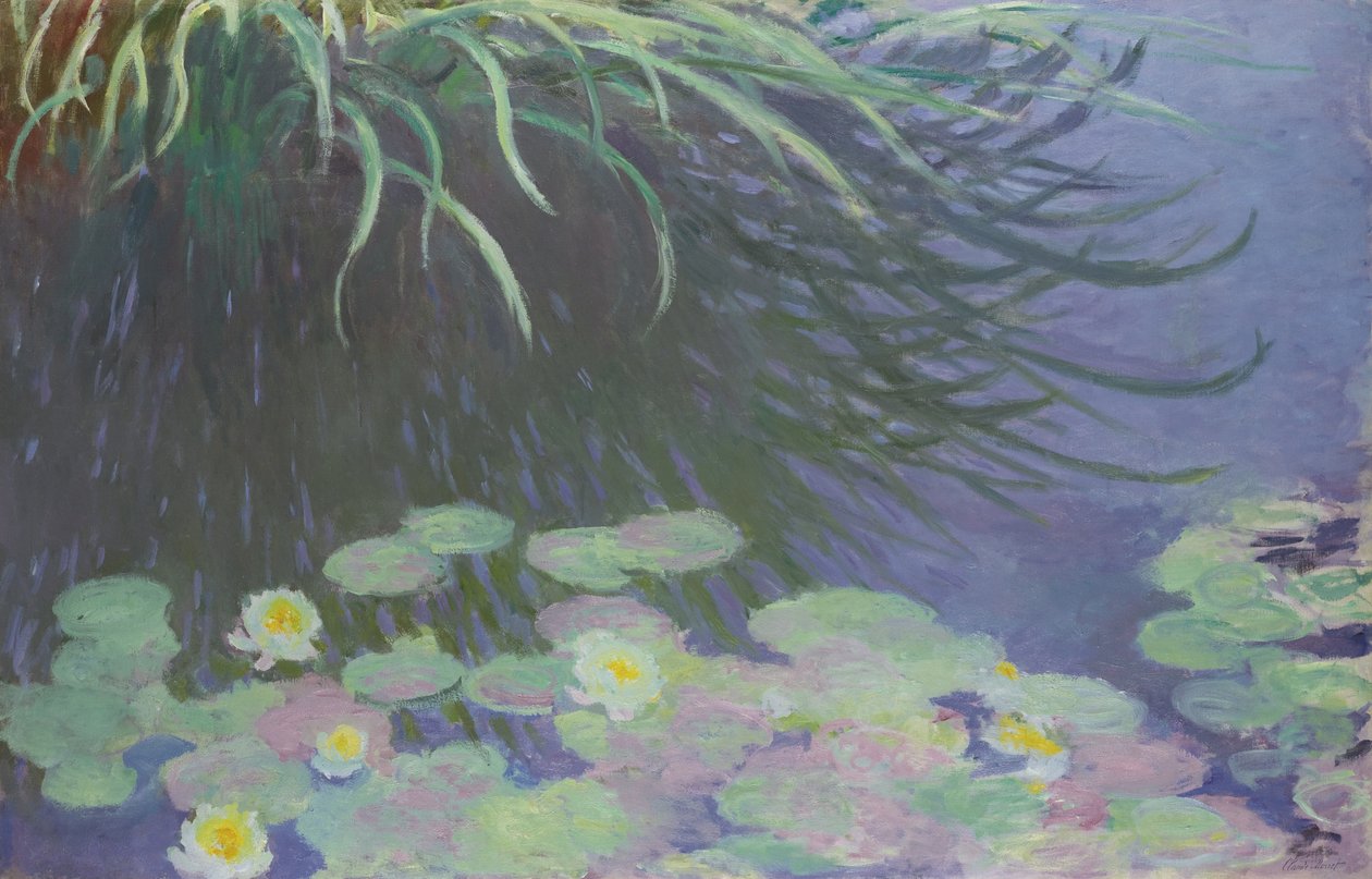 Lírios de água com reflexos de grama alta, 1914-1917 de Claude Monet