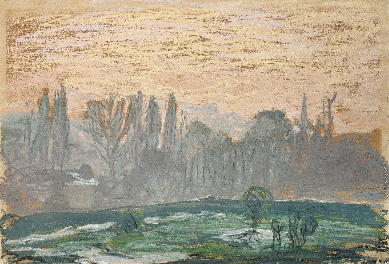 Paisagem do inverno com céu noturno de Claude Monet