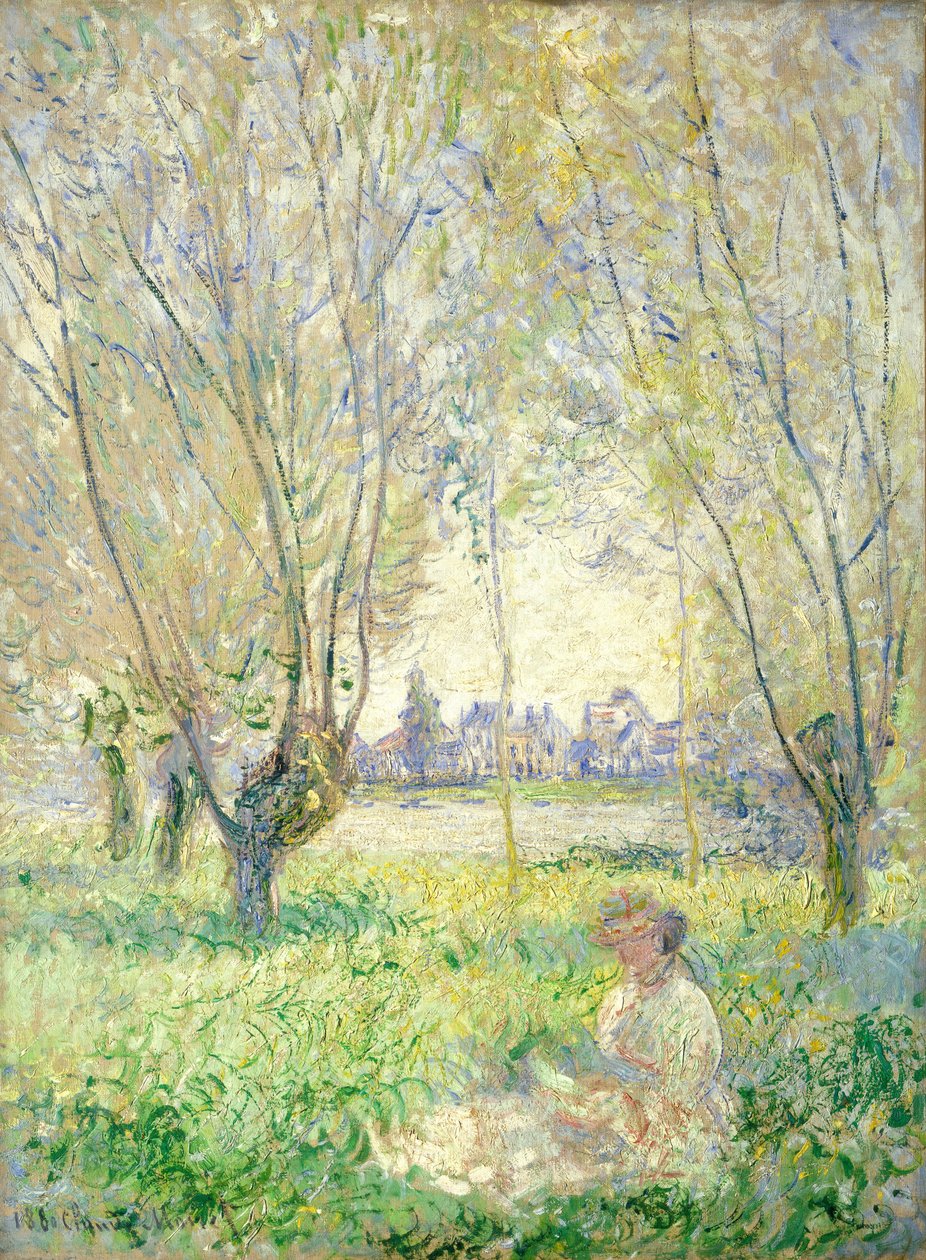 Mulher sentada sob os salgueiros de Claude Monet