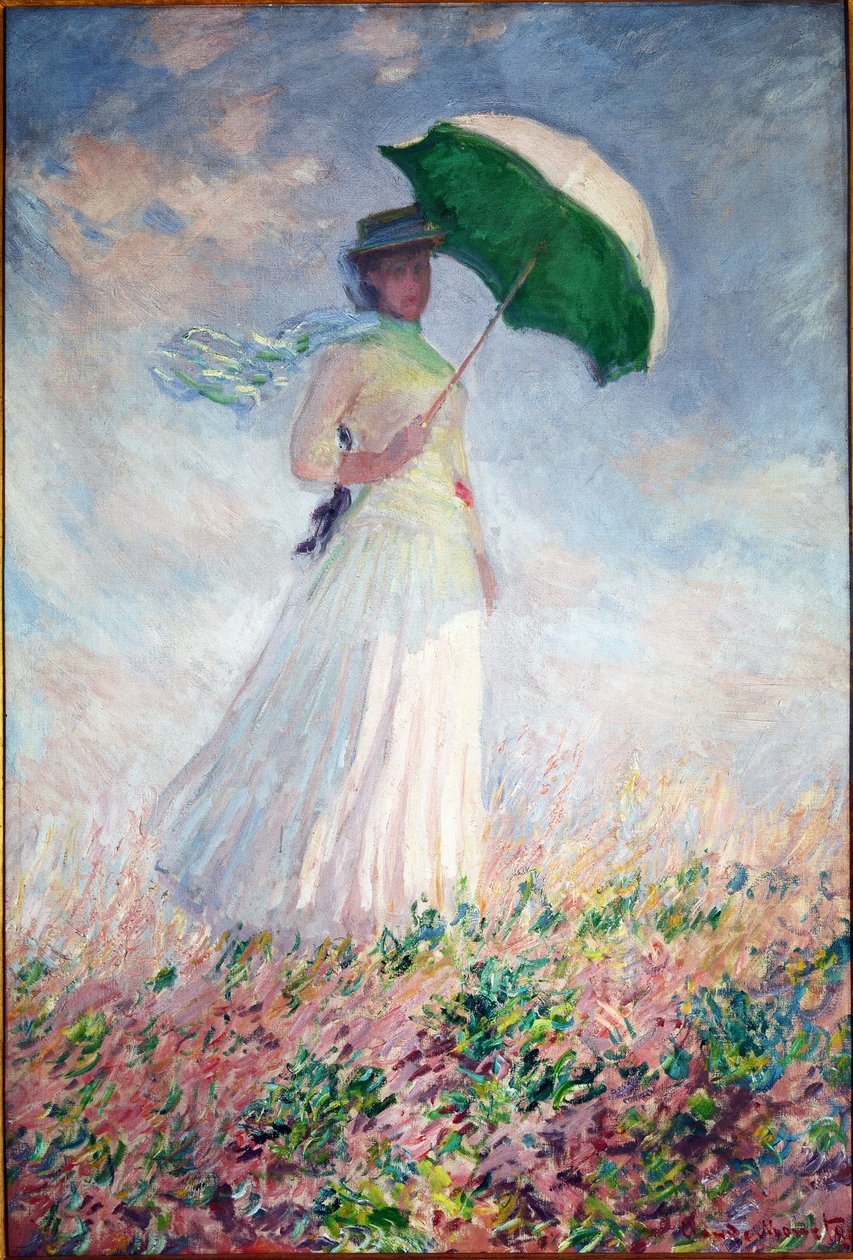 Mulher com um guarda-sol virado para a direita de Claude Monet