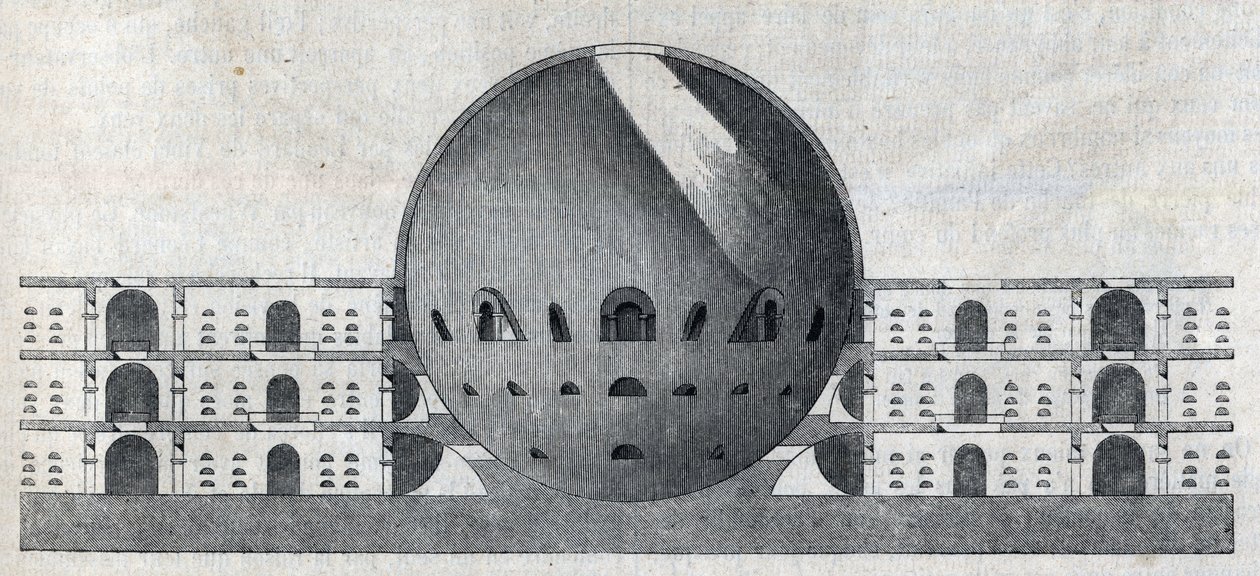 Corte transversal de um plano de cemitério da cidade de Chaux por Claude Nicolas Ledoux (1736-1806). de Claude Nicolas Ledoux