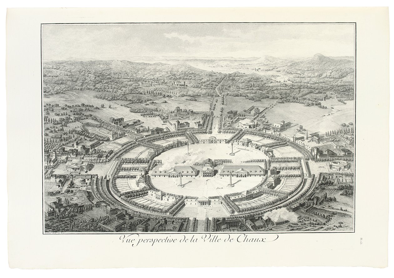 Vista em perspectiva da cidade de Chaux, 1804 de Claude Nicolas Ledoux