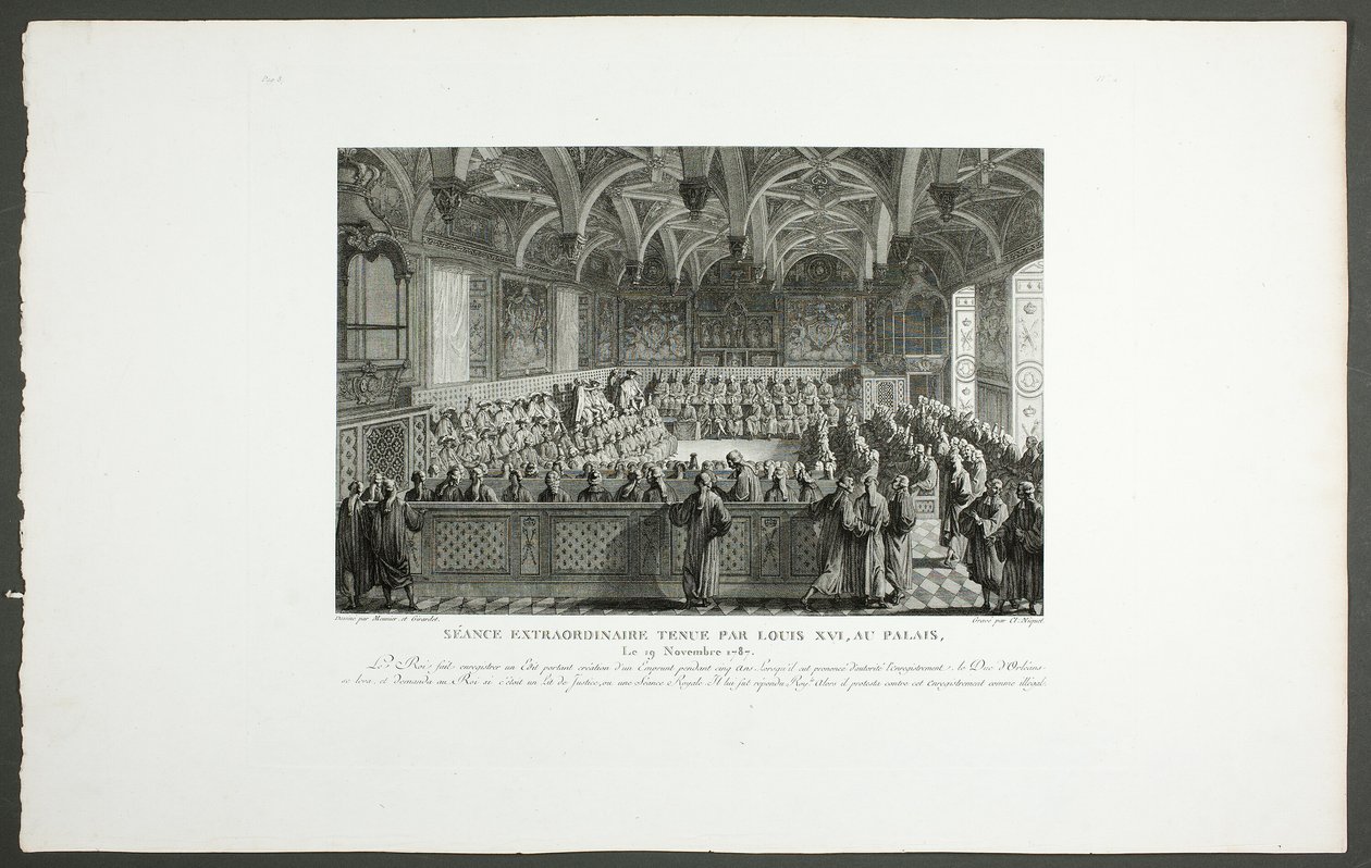 Sessão especial realizada por Luís XVI no Palácio, da série Tableaux historiques de la Révolution française de Claude Niquet