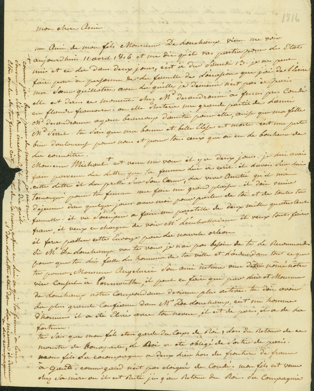 Carta a Antoine Saugrain de seu irmão, 1816 de Claude Saugrain