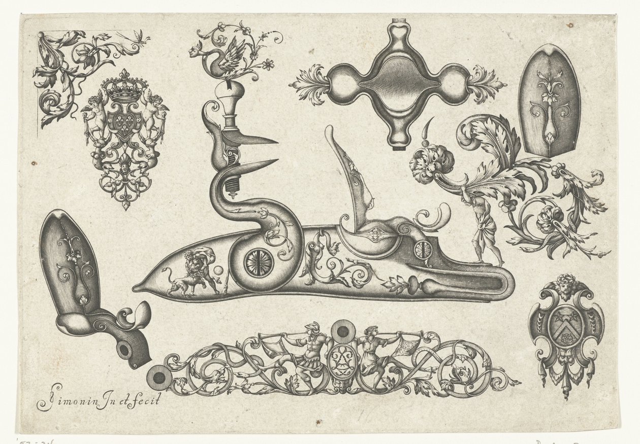 Dez motivos Plusieurs peças e ornamentos Darquebuzerie (título da série) de Claude Simonin