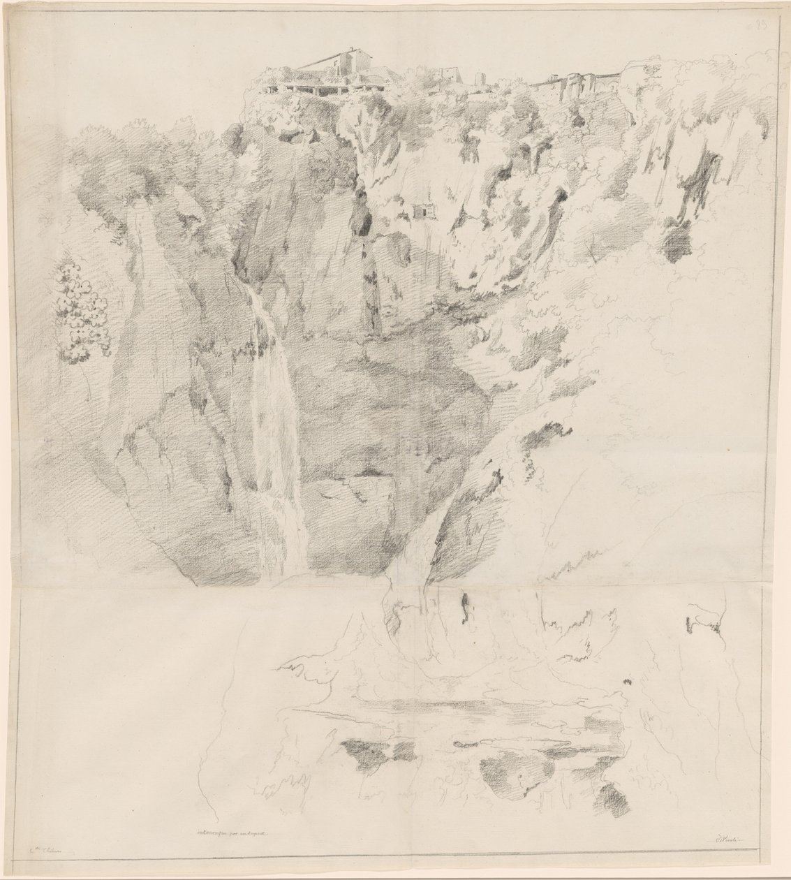Penhascos com uma cachoeira no Tivoli de Claude Thienon