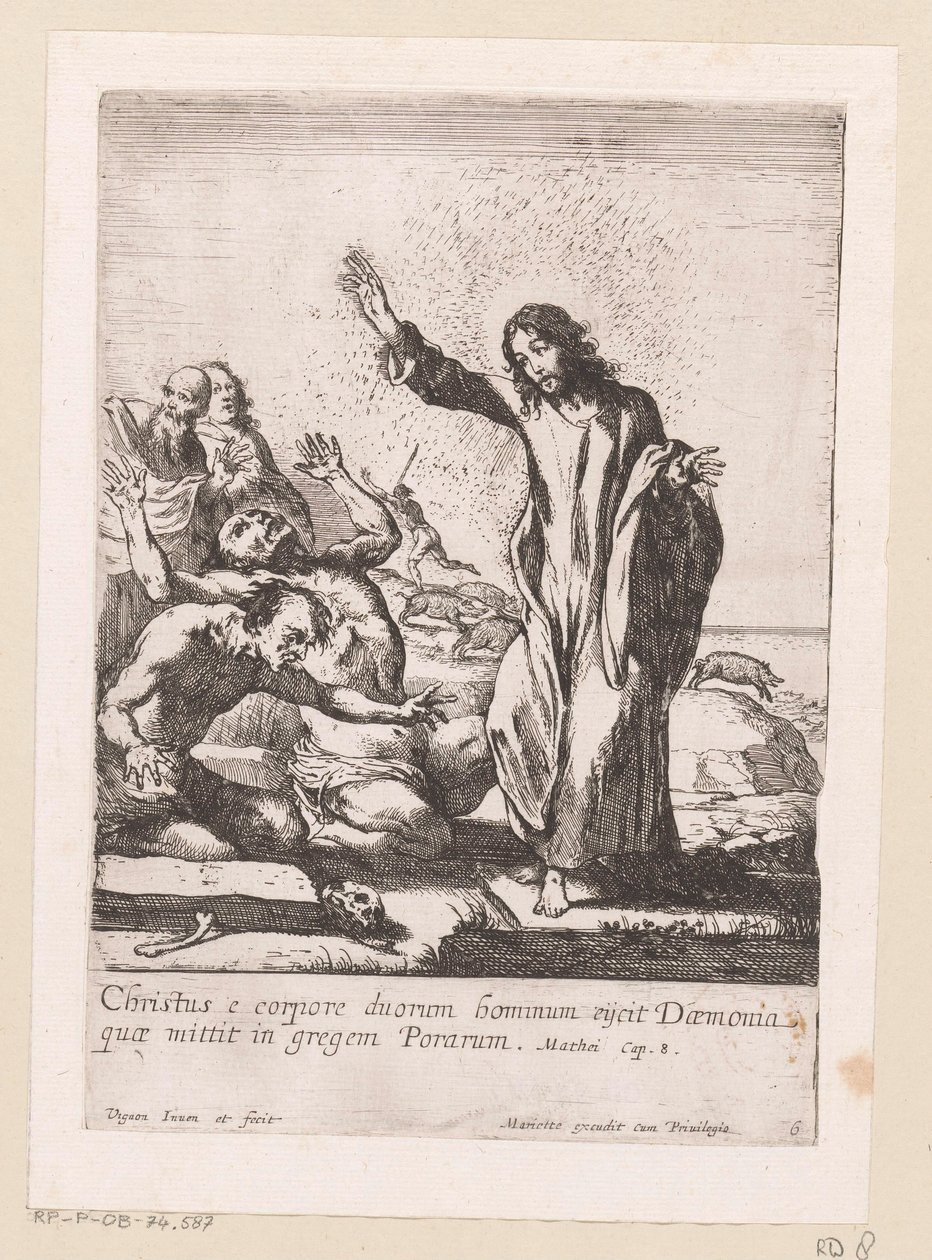 Cristo redime dois possuídos de demônios Miracula Domini Nostri Jesu Christi (título da série) Milagres de Cristo (título da série) de Claude Vignon