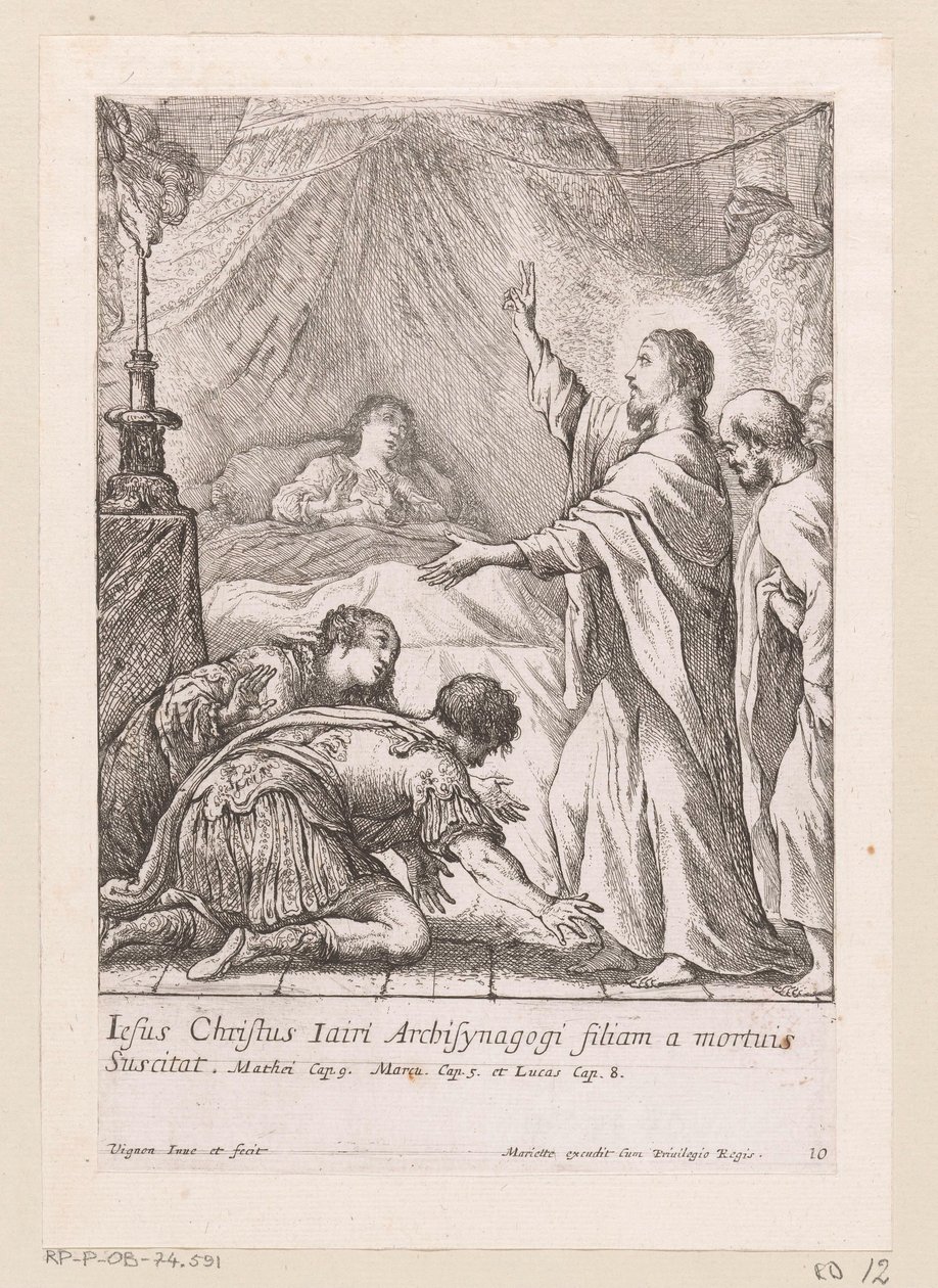 Cristo levanta a filha de Jairo Miracula Domini Nostri Jesu Christi (título da série) Milagres de Cristo (título da série) de Claude Vignon
