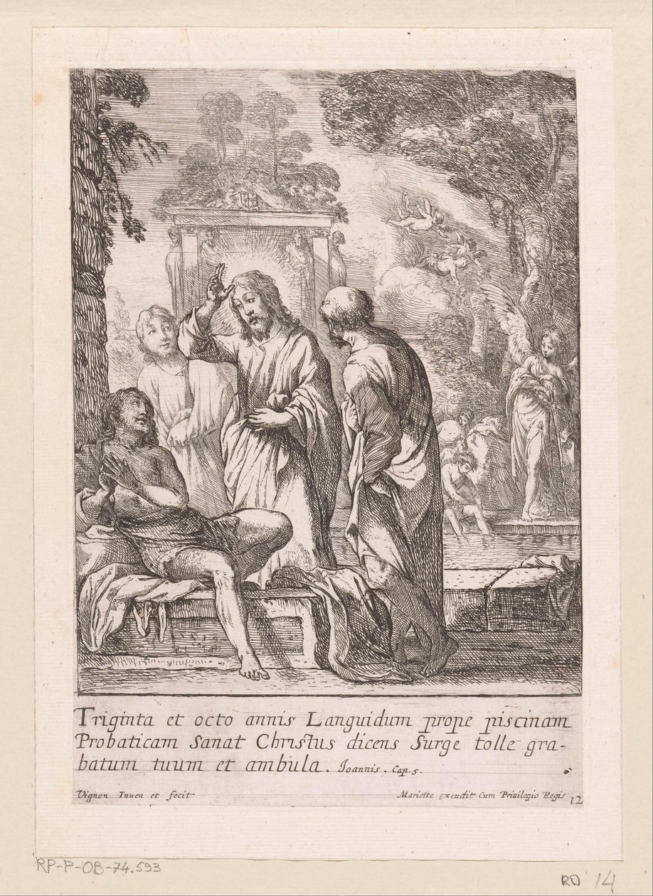Cura do homem no banho em Betesda
Miracula Domini Nostri Jesu Christi (título da série)
Milagres de Cristo (título da série) de Claude Vignon